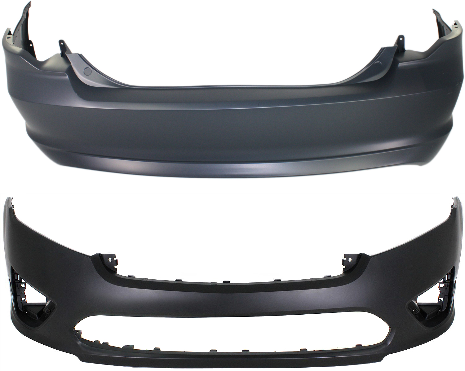 AM FUSION 10-12 FRONT AND REAR BUMPER COVER Primed SKU SET REPF010308P 2 Partslink FO1000650 FO1100649 OEM AE5Z17D957BAPTM AE5Z17K835AAPT