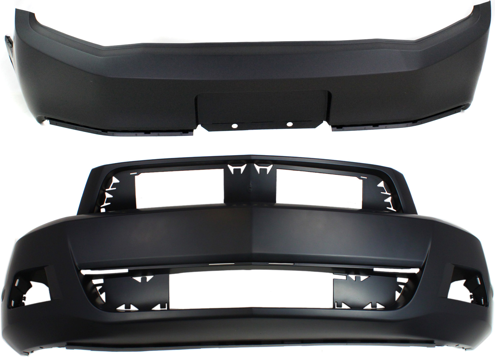 AM MUSTANG 10-12 FRONT AND REAR BUMPER COVER Primed Base Model CAPA SKU SET REPF010313PQ 2 Partslink FO1000652C FO1100661C OEM AR3Z17D957AA AR3Z17K835AAPTM