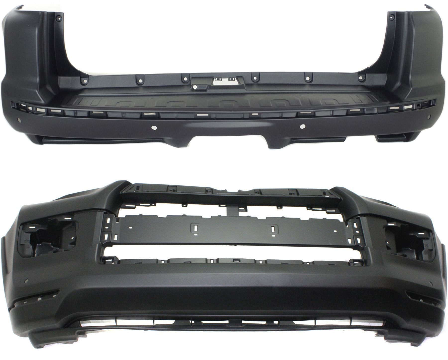 AM 4RUNNER 14-24 FRONT AND REAR BUMPER COVER Primed Set of 2 SKU SET REPF010395P 2 Partslink TO1000407 TO1100283 OEM 5211935916-5211935913-52159359