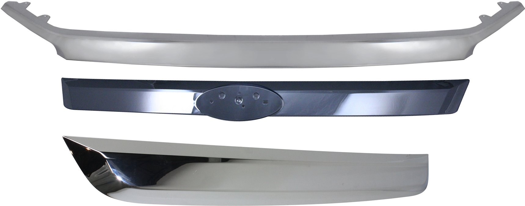 AM FUSION 10-12 GRILLE MOLDING Upper Center and Lower Bar Chrome CAPA SKU SET REPF070901Q Partslink FO1210106C FO1216104C FO1217103C OEM AE5Z8200A AE5Z8200B AE5Z8200C