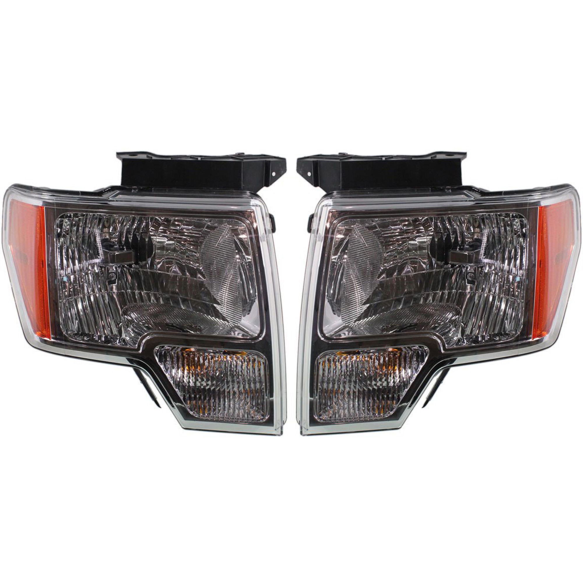 AM F 150-09-14 HEAD LAMP RH AND LH Assembly Halogen w Chrome Trim CAPA SKU SET REPF100109Q Partslink FO2502287C FO2502289C FO2503287C FO2503289C OEM DL3Z13008B DL3Z13008EC DL3Z130