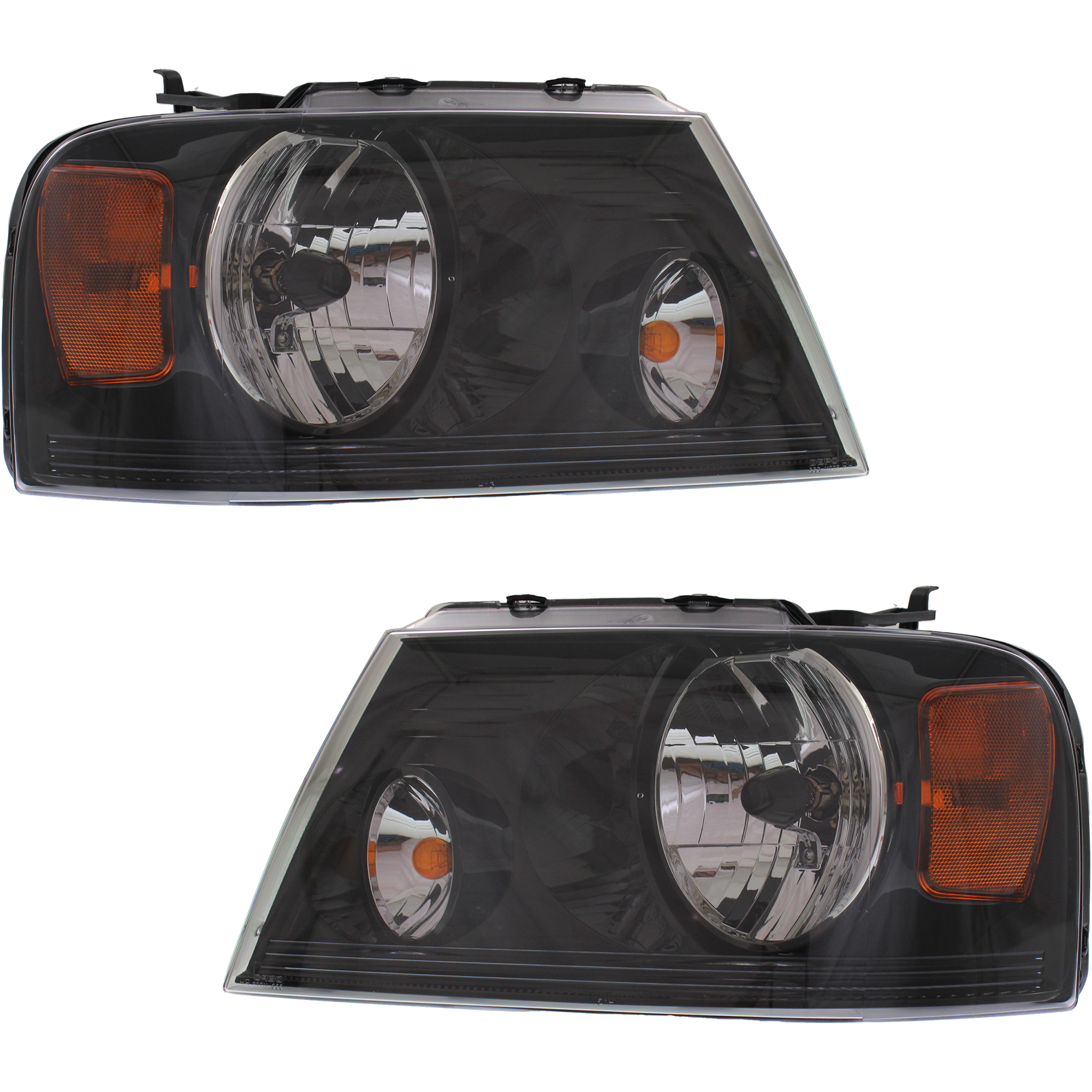 AM F 150-06-08 HEAD LAMP RH AND LH Assembly Halogen Blacked Out Harley Davidson Model SKU SET REPF100127 Partslink FO2503247 FO2502247 OEM 7L3Z13008EA 7L3Z13008HA
