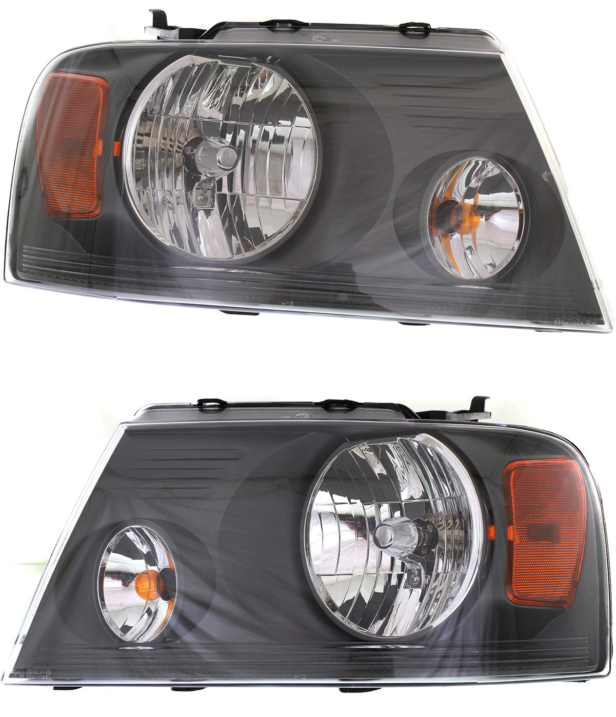 AM F 150-07-08 HEAD LAMP RH AND LH Assembly Halogen w o Chrome Trim Medium Gray Exc Harley D Model CAPA SKU SET REPF100129Q Partslink FO2503248C FO2502248C OEM 7L3Z13008CA 7L3Z13008DA