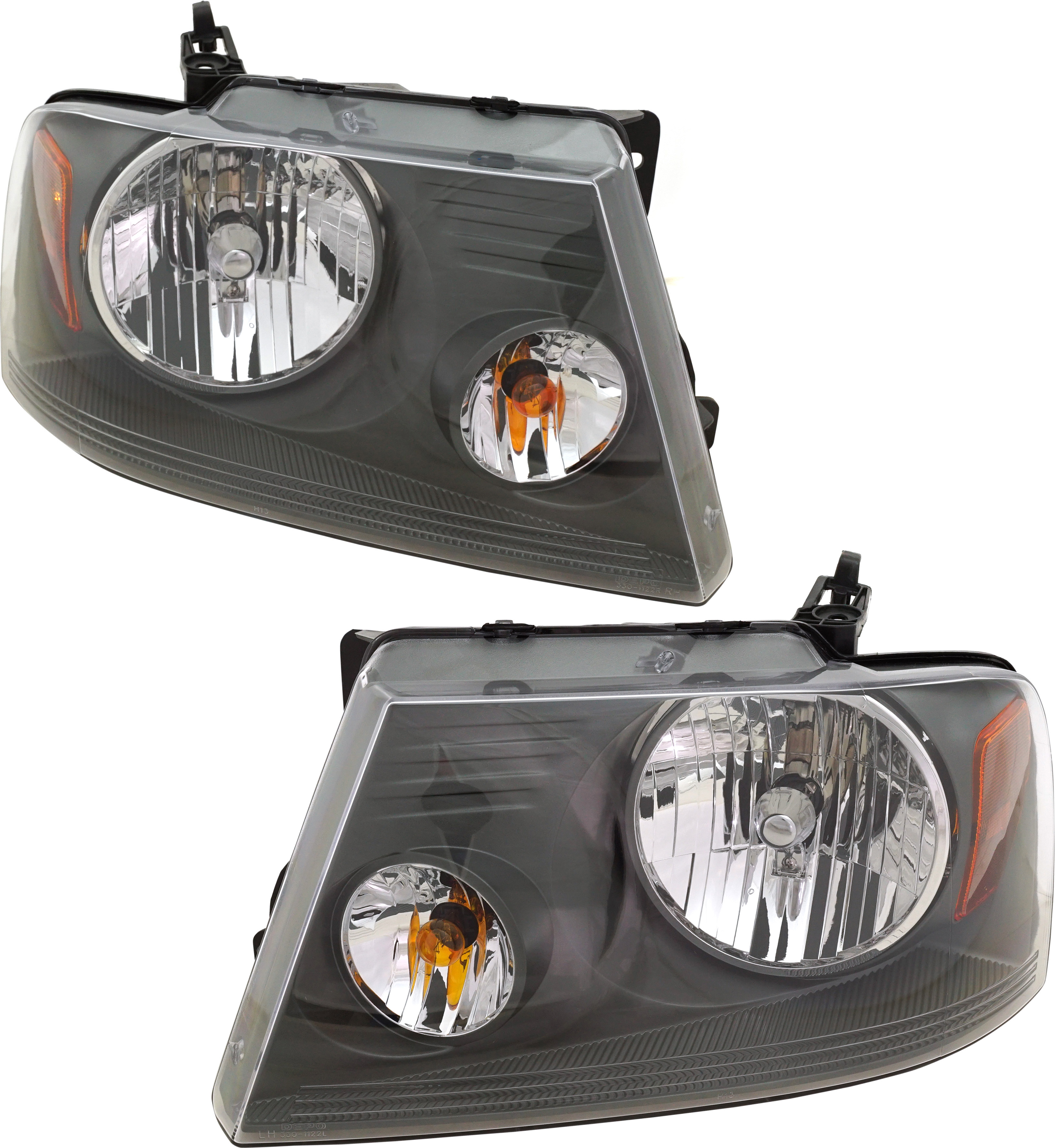 AM F 150-07-08 HEAD LAMP RH AND LH Assembly Halogen w o Chrome Trim Medium Gray Exc Harley D Model SKU SET REPF100129 Partslink FO2503248 FO2502248 OEM 7L3Z13008CA 7L3Z13008DA