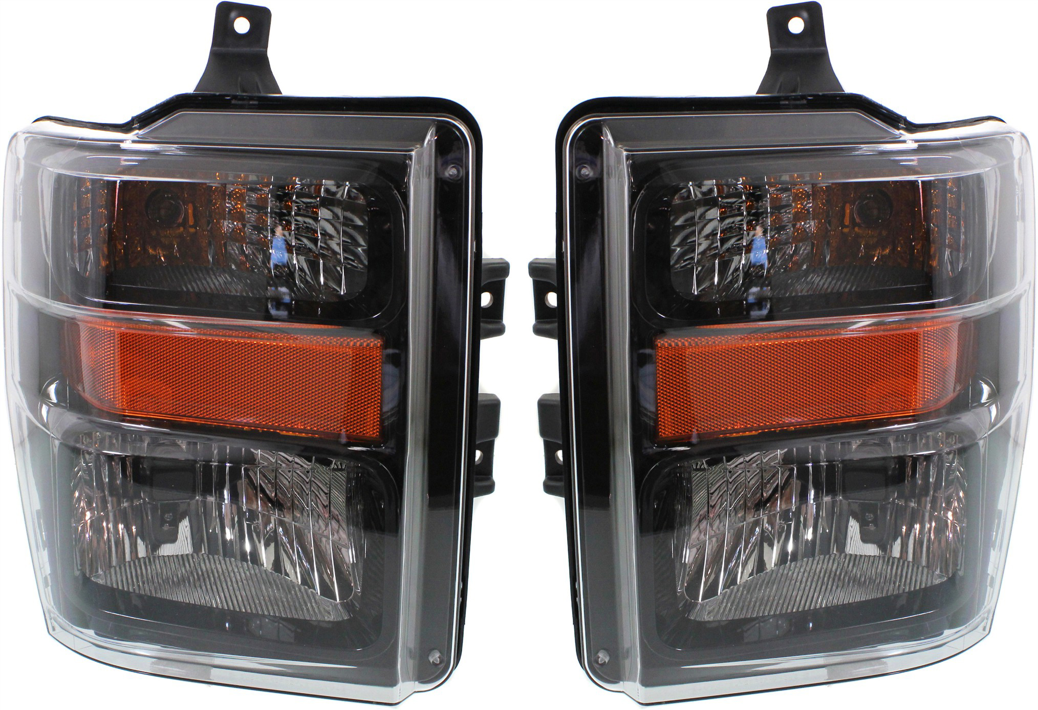 AM F SERIES SUPER DUTY 08-10 HEAD LAMP RH AND LH Assy Smoked Lens Aero Style Harley Davidson Model CAPA SKU SET REPF100133Q Partslink FO2502285C FO2503285C OEM 8C3Z13008A 8C3Z13008B