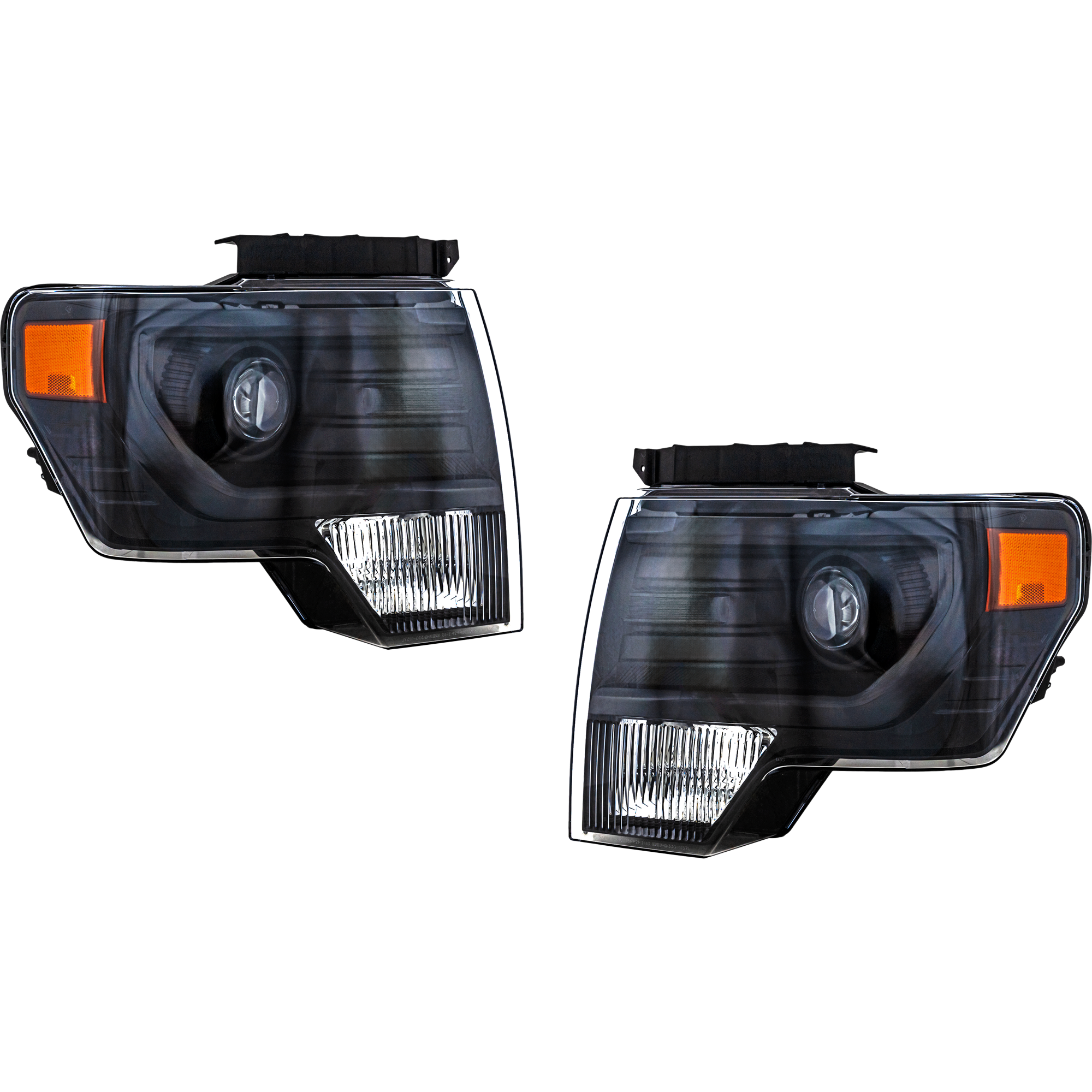 AM F 150-13-14 HEAD LAMP RH AND LH Lens and Housing HID Xenon w o HID Kit Black Interior CAPA SKU SET REPF100191Q Partslink FO2519121C FO2518121C OEM DL3Z13008DB DL3Z13008FB