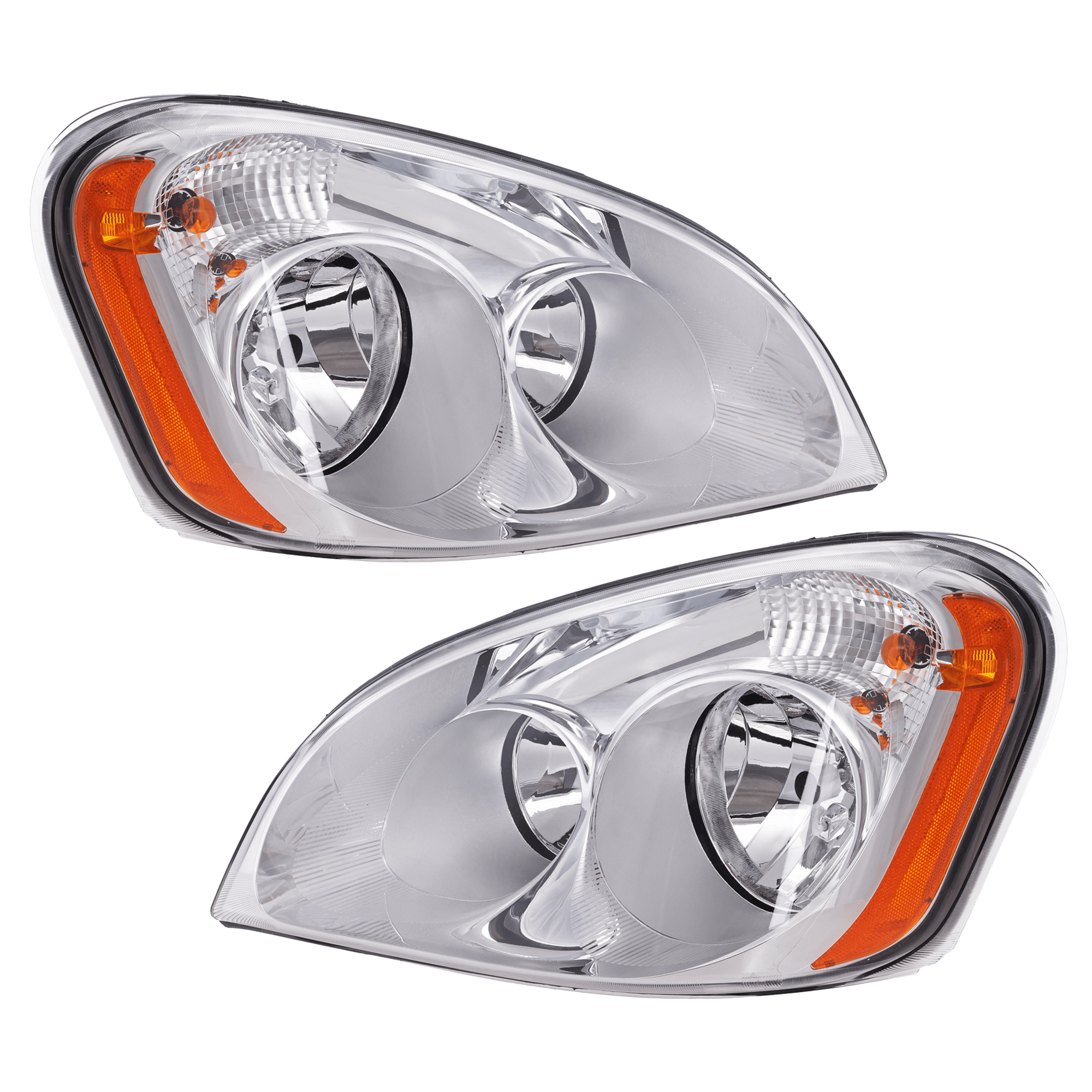 AM CASCADIA 08-17 HEAD LAMP RH AND LH Assembly Halogen Reflector type amber turn signal SKU SET REPF100301HD Partslink FL2503106 FL2502106 OEM A0651907003 A0651907002
