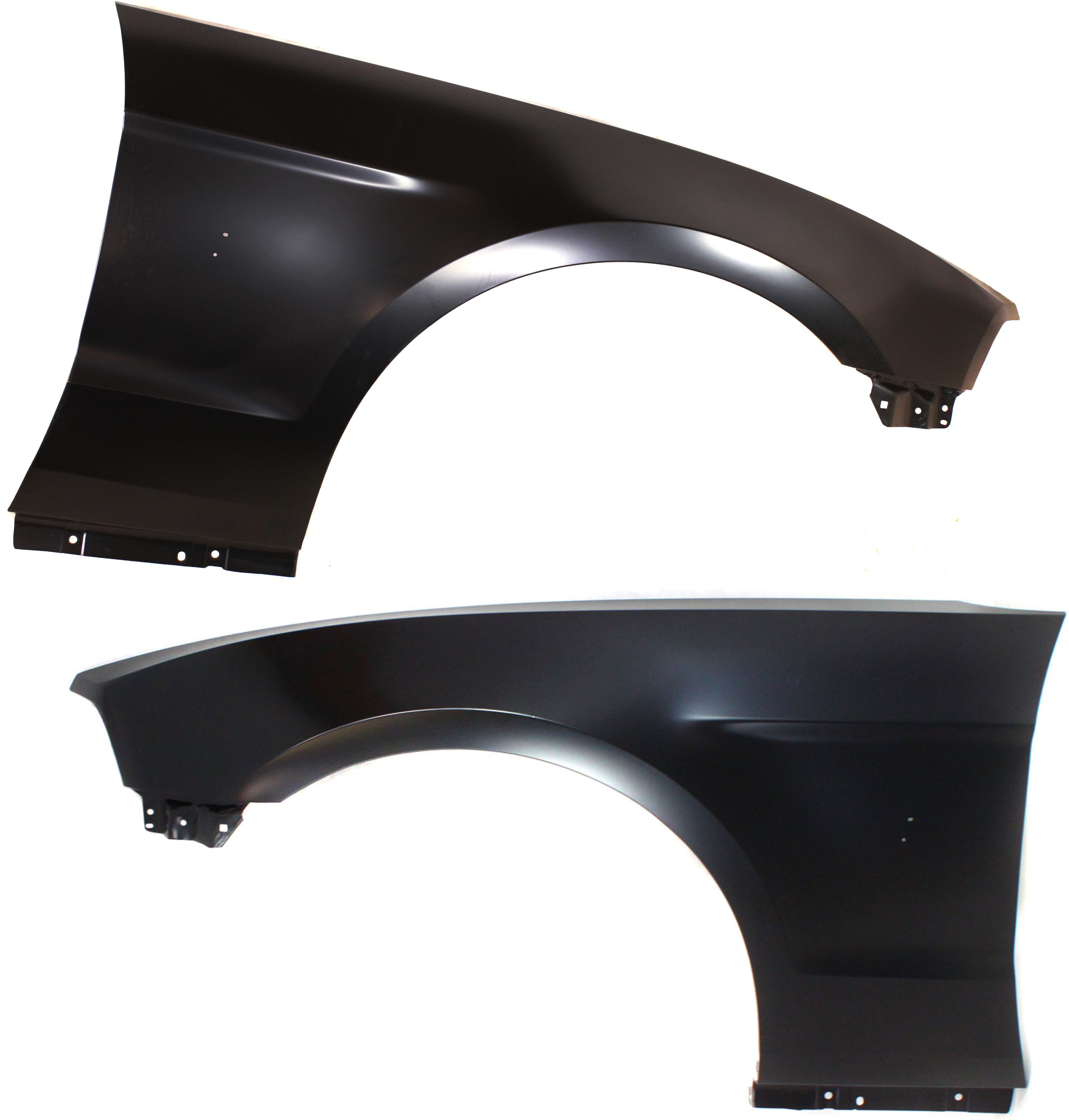 AM MUSTANG 10-14 FRONT FENDER RH AND LH Primed w Wheel Opening Molding Holes SKU SET REPF220113 Partslink FO1241282 FO1240282 OEM AR3Z16005B AR3Z16006B