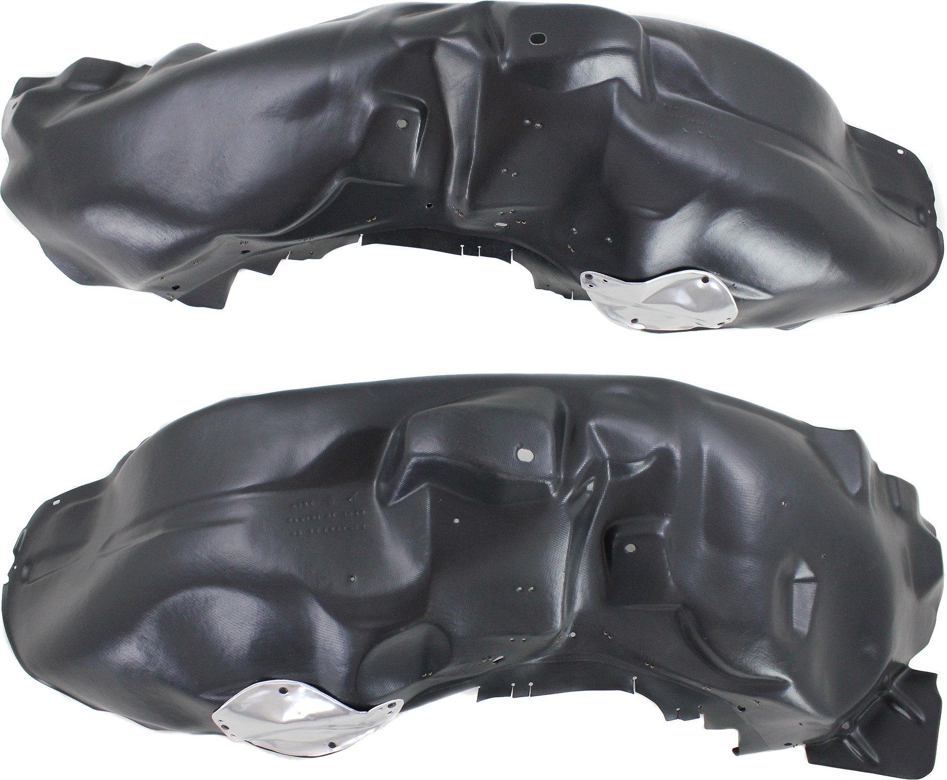 AM F 150-11-14 FRONT FENDER LINER RH AND LH 3.5 Turbo Eng. w Rubber and Aluminum Pad From 1-3-11 SKU SET REPF222143 Partslink FO1249155 FO1248155 OEM BL3Z16102C AL3Z16103C