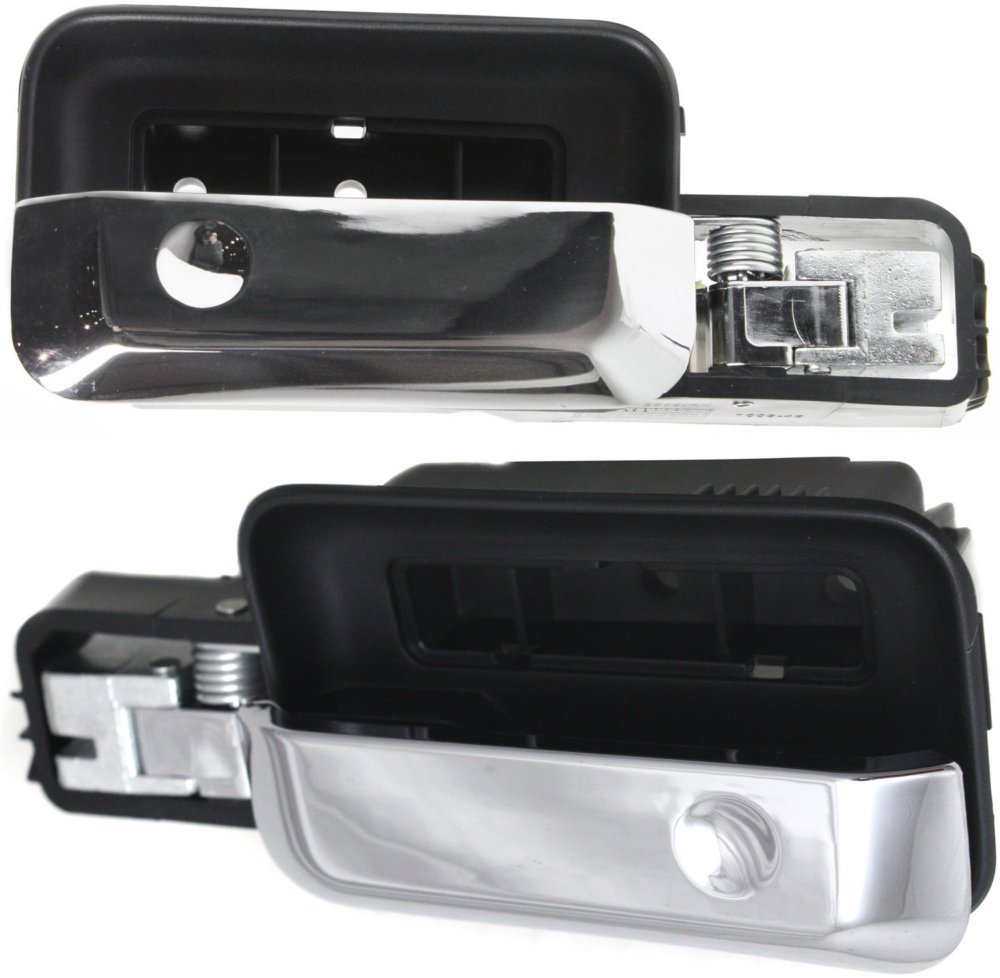 AM F 150-04-08 FRONT INTERIOR DOOR HANDLE RH AND LH Black bezel with chrome lever SKU SET REPF462167 Partslink FO1353150 FO1352150 OEM 8L3Z16219A64AA 8L3Z15219A65CA
