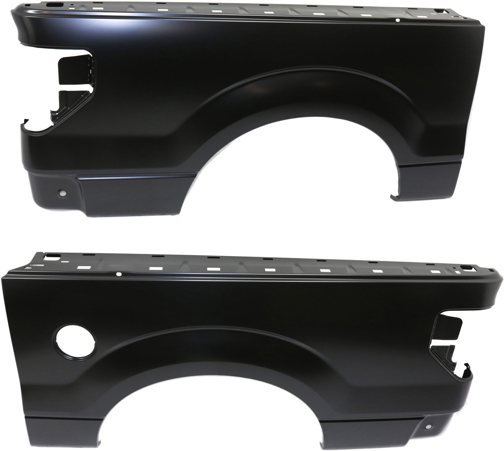 AM F 150-09-14 REAR QUARTER PANEL RH AND LH Outer Panel Primed Styleside 5.5 ft. Bed w o Wheel Opening Molding Holes SKU SET REPF552159 Partslink FO1757137 FO1756137 OEM 9L3Z8427840B 9L3Z8427841B