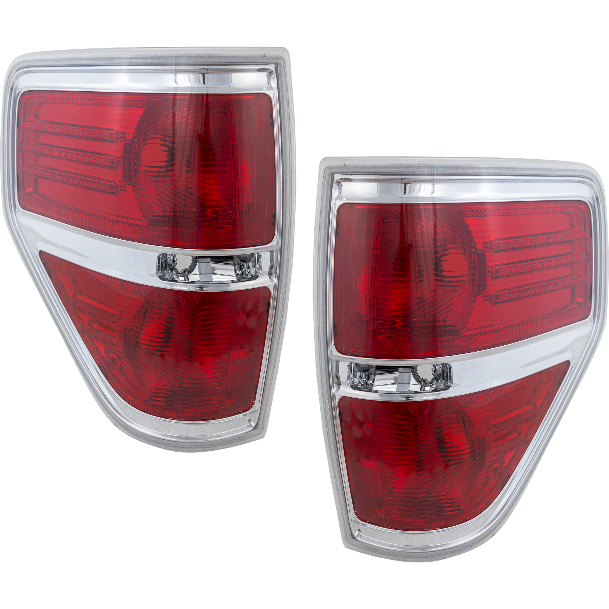 AM F 150-09-14 TAIL LAMP RH AND LH Lens and Housing Halogen Excludes FX2 Model Styleside w Chrome Trim SKU SET REPF730107 Partslink FO2819143 FO2818143 OEM BL3Z13404B BL3Z13405B