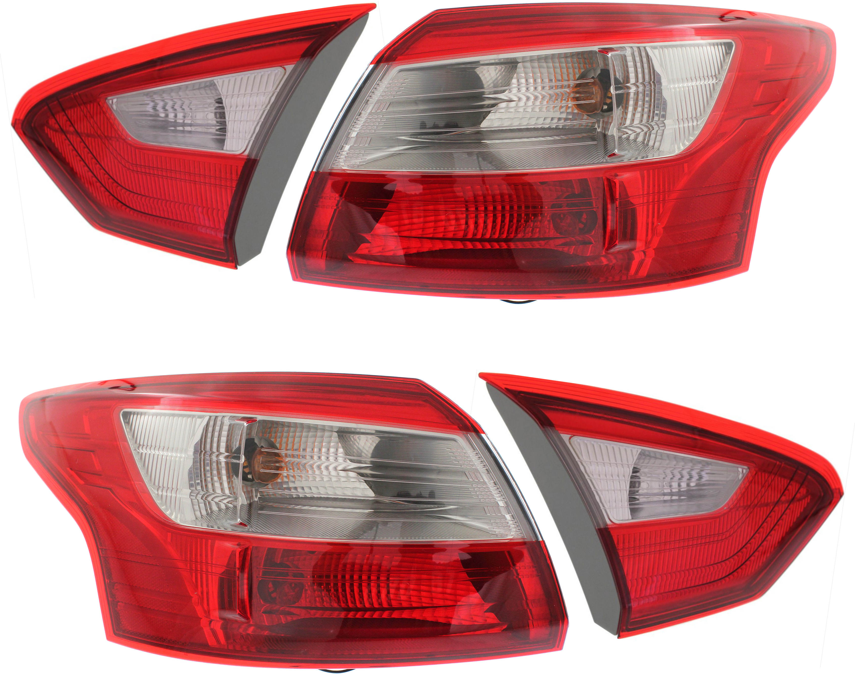 AM FOCUS 12-14 TAIL LAMP RH AND LH Inner and Outer Assembly Halogen Sedan w Back Up Light CAPA SKU SET REPF730137Q 4 Partslink FO2803104C FO2802104C FO2819151C FO2818151C OEM BM5Z13404B BM5Z13405A DM5Z1340