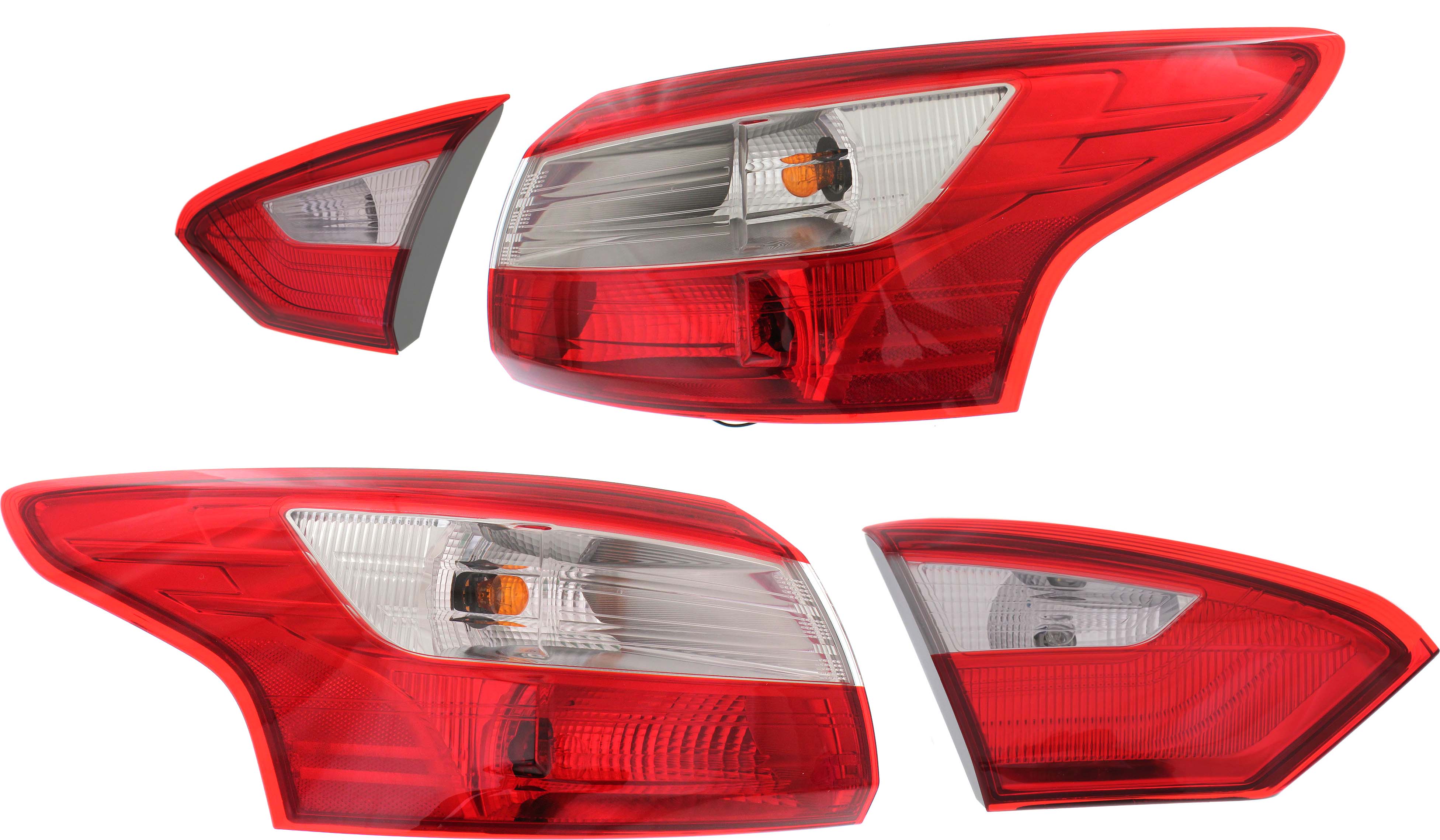 AM FOCUS 12-14 TAIL LAMP RH AND LH Inner and Outer Assembly Halogen Sedan w Back Up Light SKU SET REPF730171-4 Partslink FO2803104 FO2802104 FO2819151 FO2818151 OEM BM5Z13404B BM5Z13405A DM5Z1340