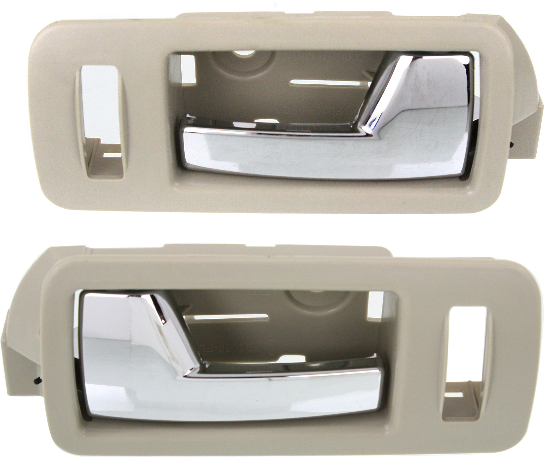 AM MUSTANG 05-14 FRONT INTERIOR DOOR HANDLE RH AND LH Chrome Lever + Beige Housing Stone Plastic SKU SET REPFD462131 OEM AR3Z6322600DA AR3Z6322601DA