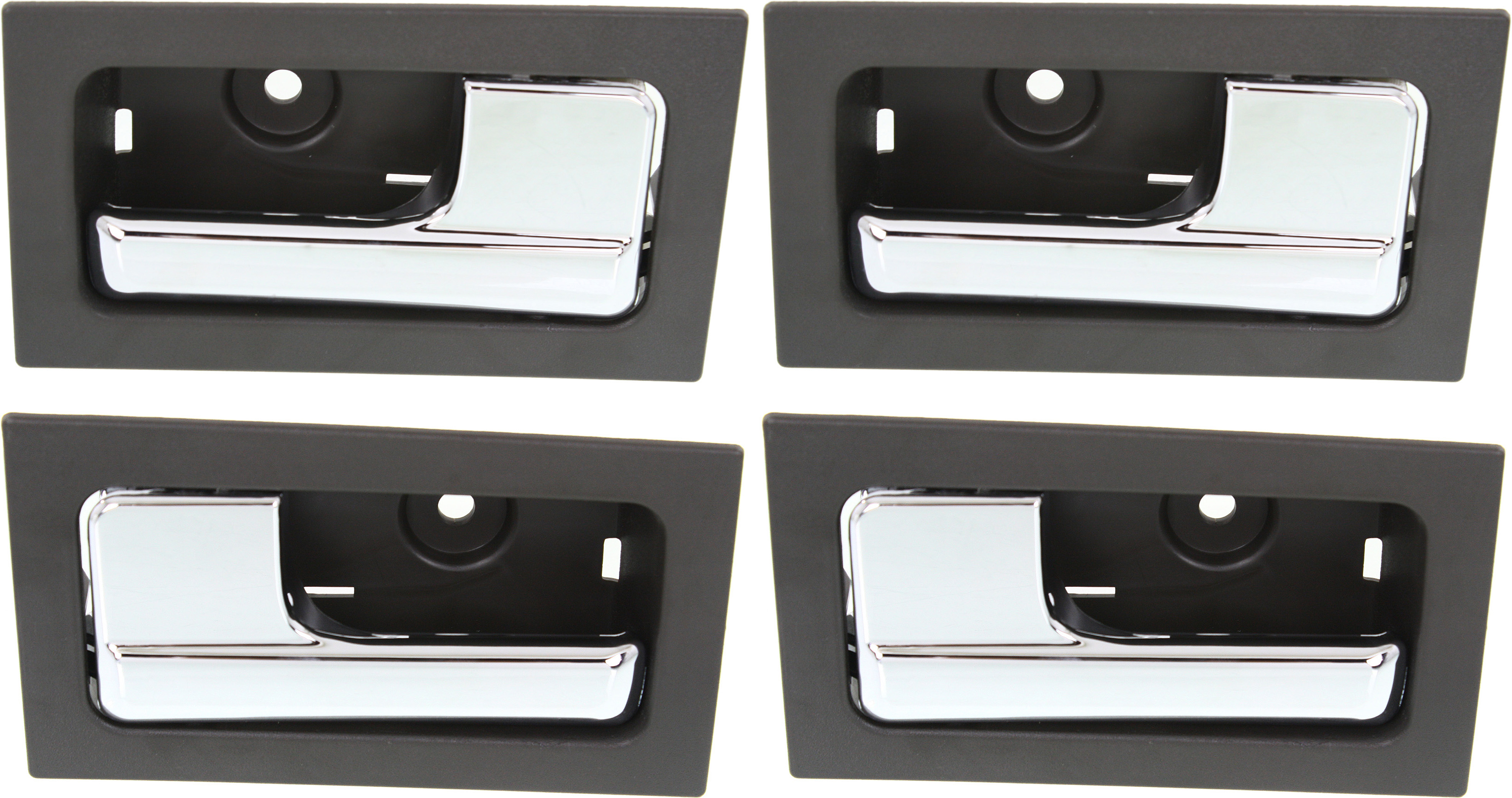 AM F 150-09-14 FRONT AND REAR INTERIOR DOOR HANDLE RH AND LH Set of 4 Gray bezel with chrome lever SKU SET REPFD462147-4 Partslink FO1353152 FO1352152 OEM 9L3Z1522600CB 9L3Z1522601CB