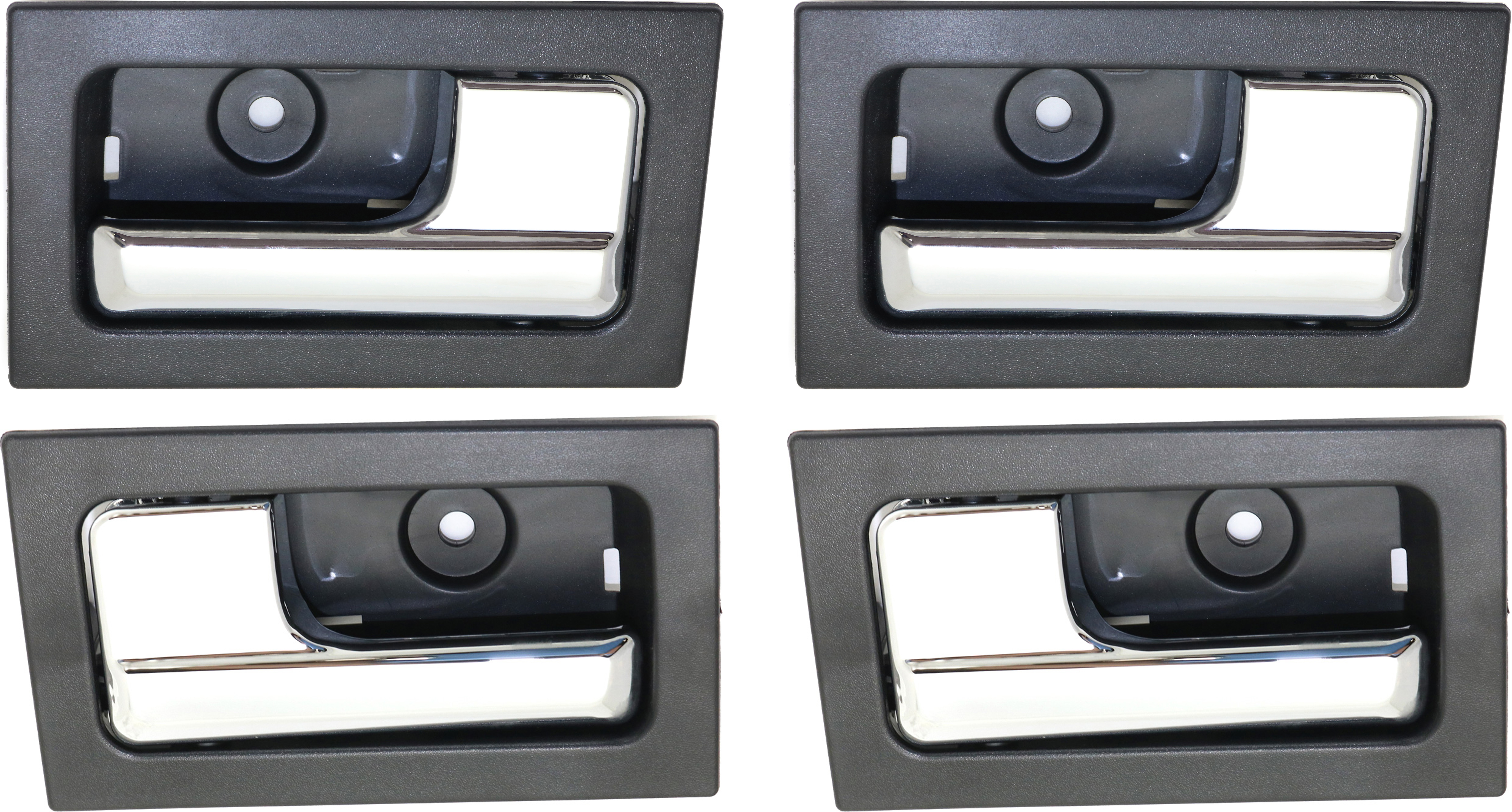 AM F 150-09-14 INTERIOR DOOR HANDLE Set of 4 Front and Rear RH and LH Black bezel with chrome lever SKU SET REPFD462331-4 OEM CL3Z1522600FA CL3Z1522600EA 9L