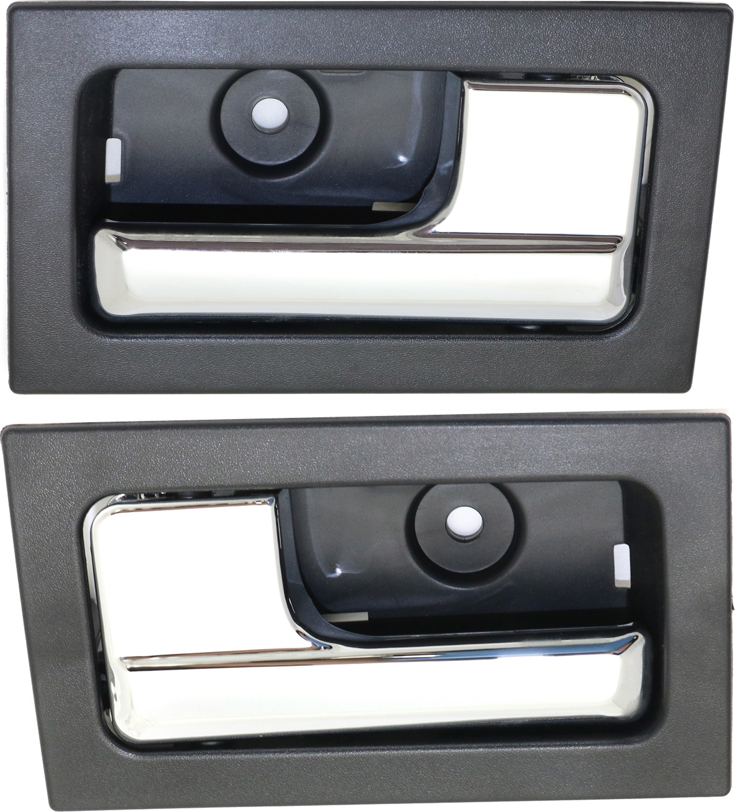 AM F 150-09-14 FRONT DOOR HANDLE RH AND LH Inside Chrome Lever+Txt Black Hsg w Power Lock =REAR Crew Cab SKU SET REPFD462331 OEM CL3Z1522600FA CL3Z1522600EA 9L