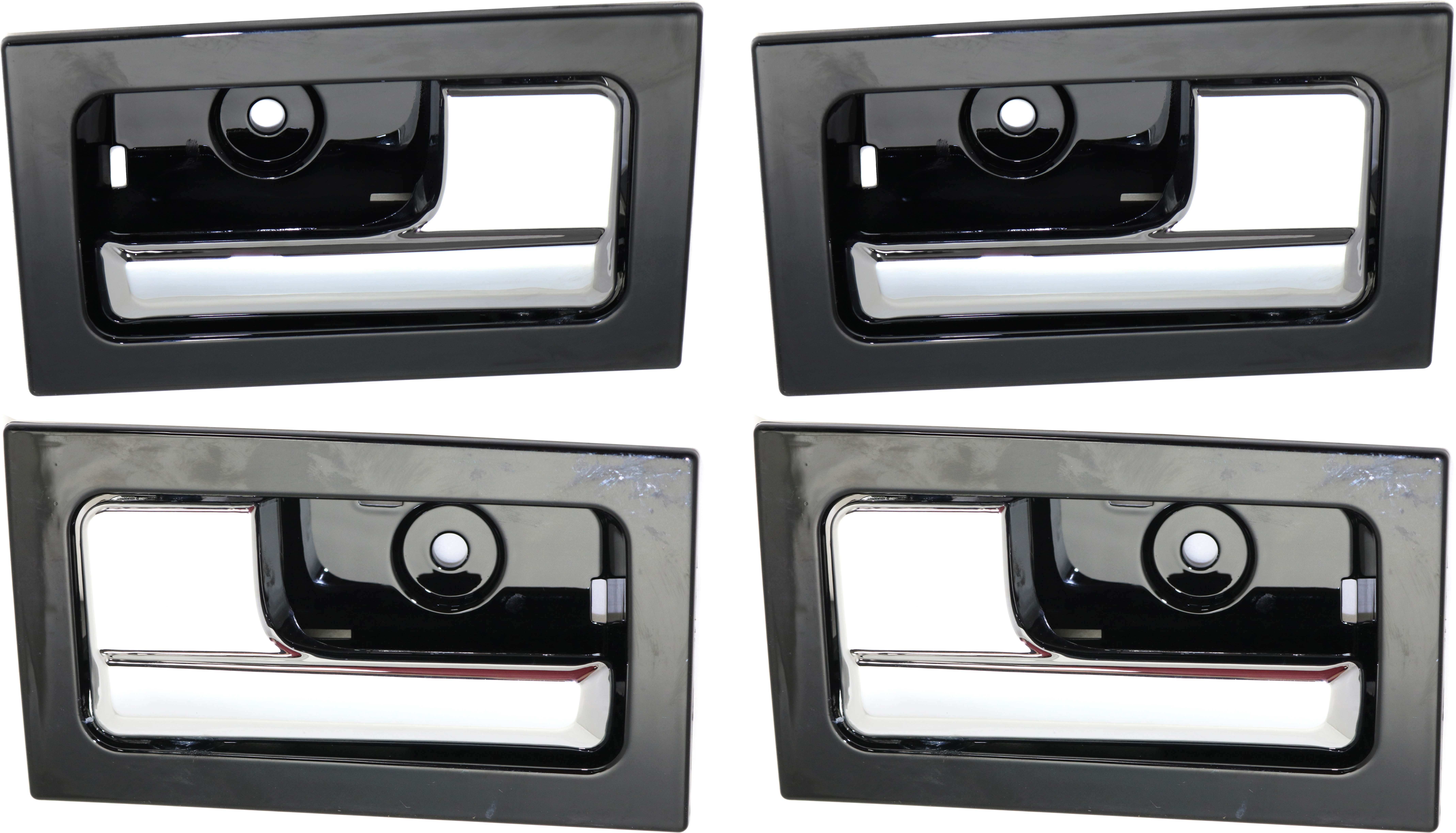 AM F 150-09-14 INTERIOR DOOR HANDLE Set of 4 Front and Rear RH and LH Smooth Black Bezel with Chrome Lever SKU SET REPFD462335-4 OEM CL3Z1522600EA PFM CL3Z1522601E