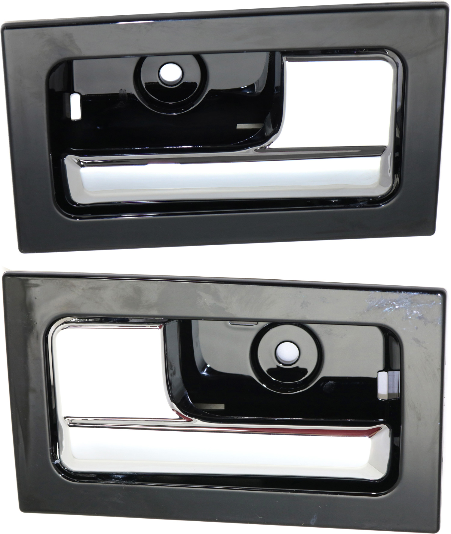 AM F 150-09-14 FRONT DOOR HANDLE RH Inside Chrome Lever+Shiny Black Hsg w Power Lock =REAR Crew Cab SKU SET REPFD462335 OEM CL3Z1522600EA PFM CL3Z1522601E