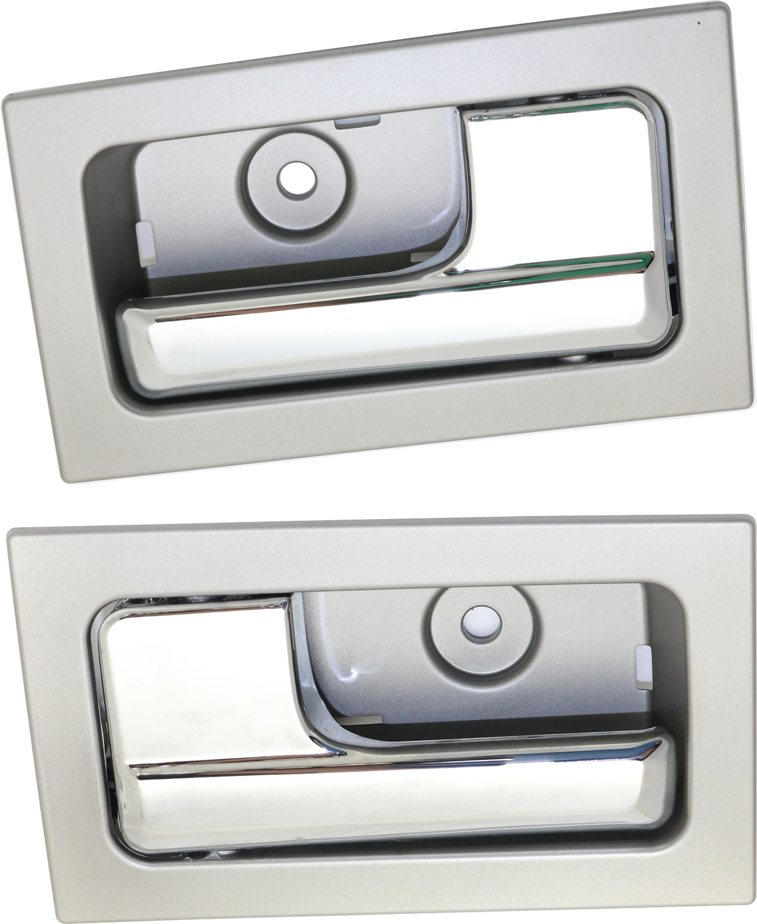 AM F 150-09-14 FRONT DOOR HANDLE RH AND LH Inside Chrome Lever+Silver Gray Hsg w Power Lock =REAR Crew Cab SKU SET REPFD462339 OEM CL3Z1522600EA PFM CL3Z1522601E