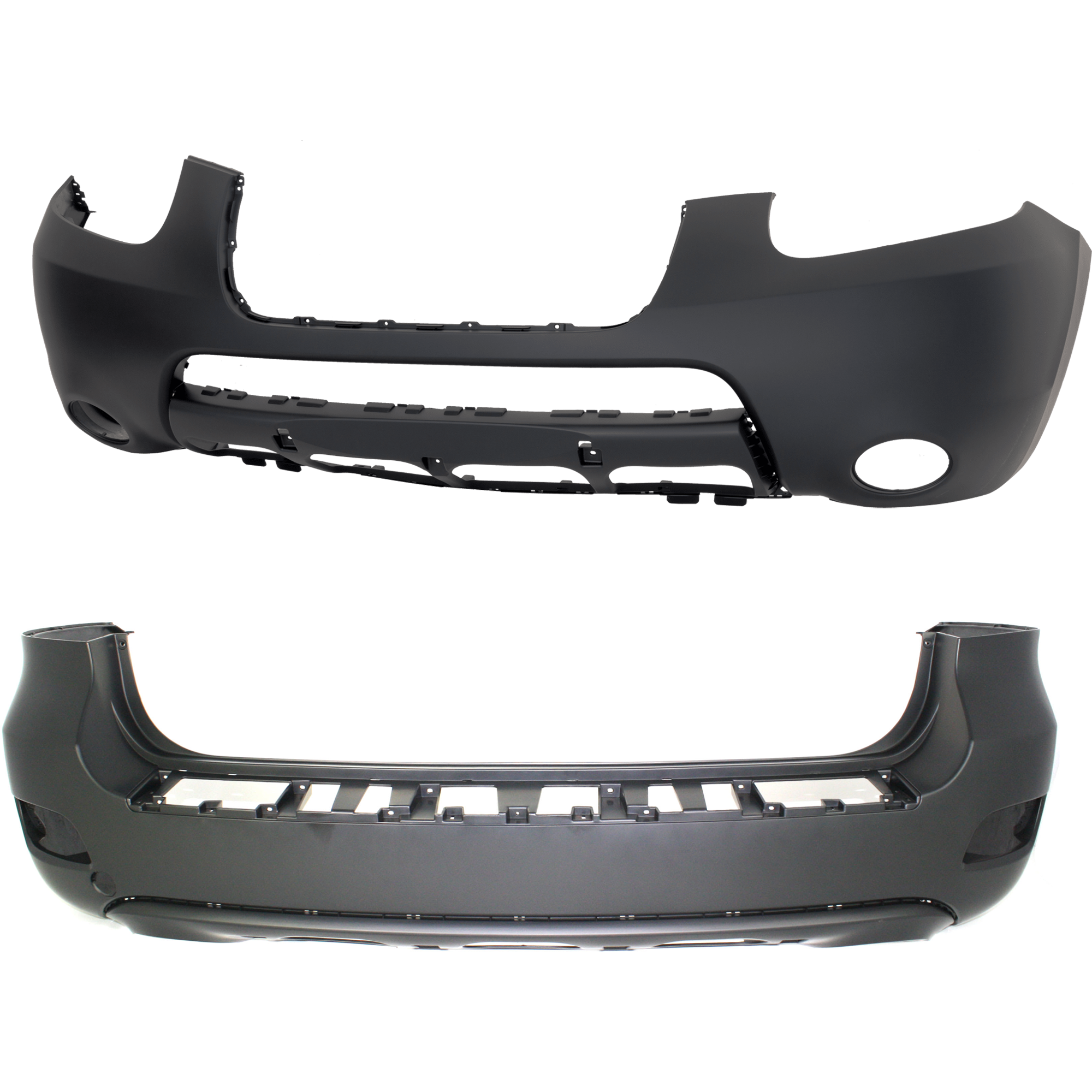 AM SANTA FE 07-09 FRONT AND REAR BUMPER COVER Primed w o Parking Aid Sensor Holes w o License Plate Provision w Step Pad Provision w holes for reflector and molding w o Tow Hook Hole SKU SET REPH010302P Partslink HY1000165 HY1100153 OEM 865112B020-866112B020