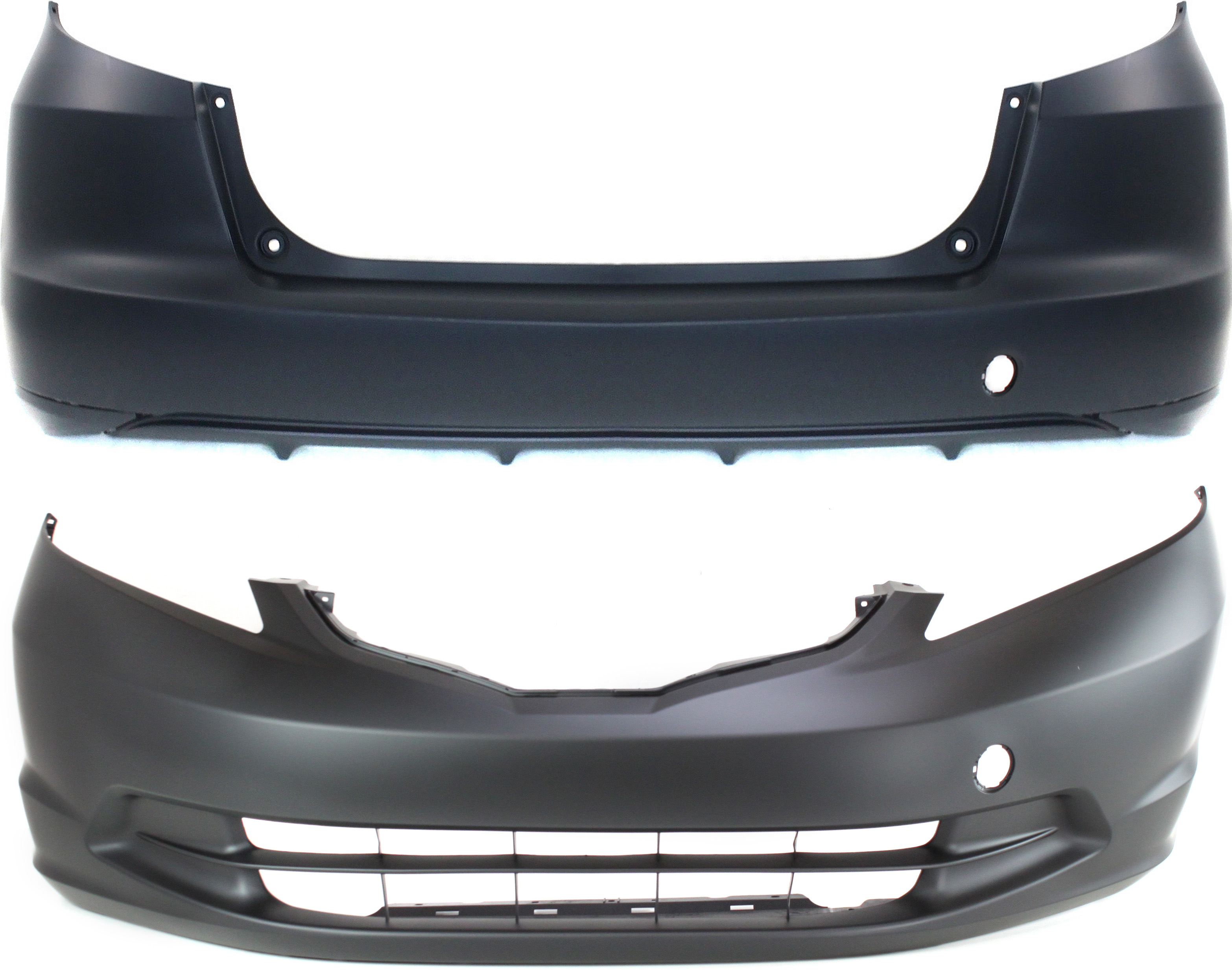 AM FIT 09-14 FRONT AND REAR BUMPER COVER Primed Base DX LX Models CAPA SKU SET REPH010311PQ 2 Partslink HO1000265C HO1100255C OEM 04711TK6A80ZZ 04715TK6A91ZZ