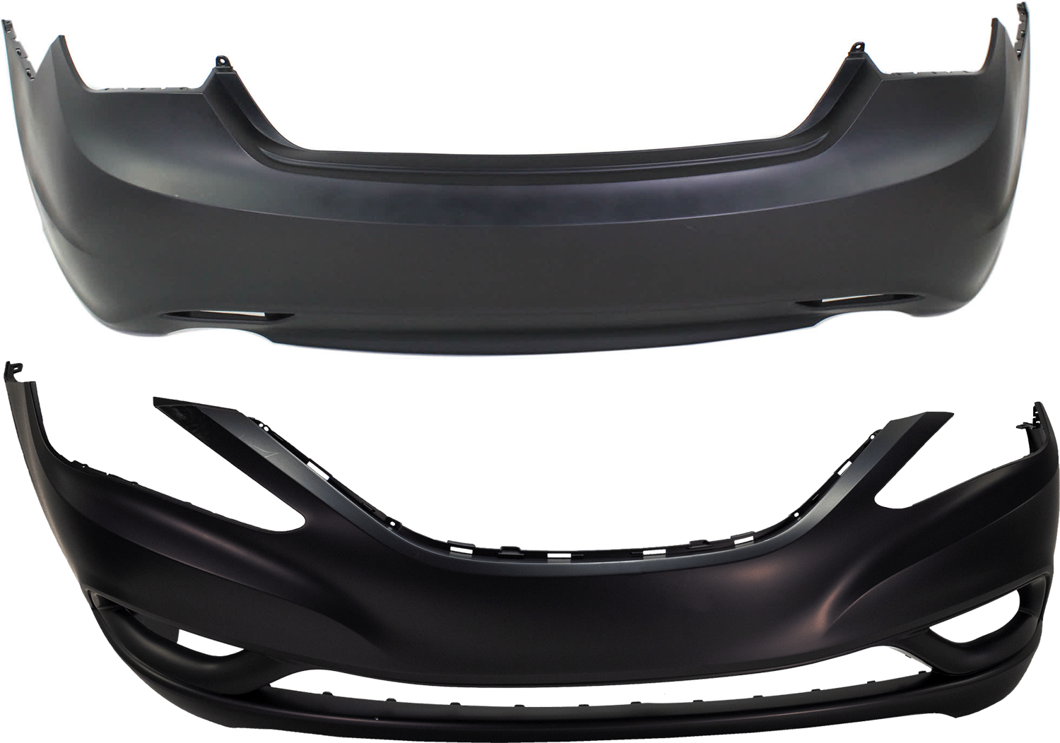 AM SONATA 11-13 FRONT AND REAR BUMPER COVER Primed w o Parking Aid Sensor Holes w o License Plate Provision w spoiler holes w Dual Exhaust Cut Outs w o Tow Hook Hole CAPA SKU SET REPH010315Q A Partslink HY1100176C OEM 866103Q100