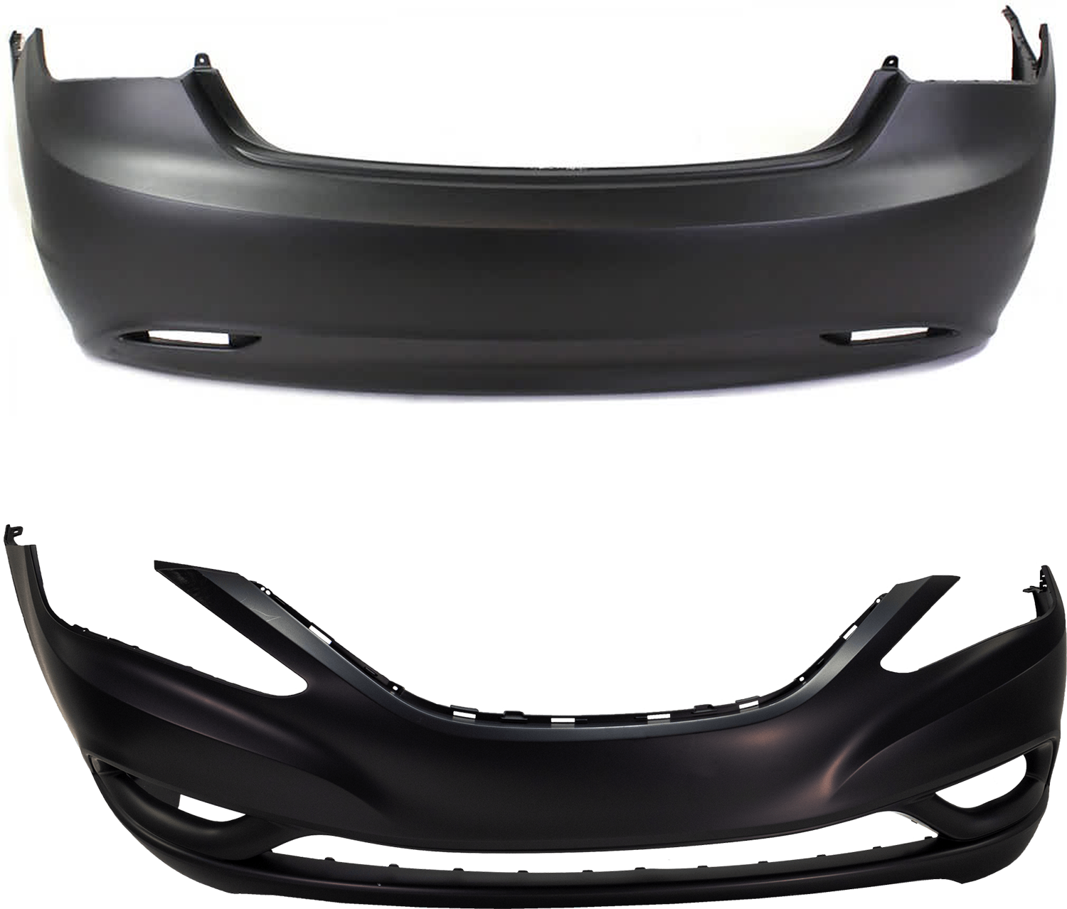 AM SONATA 11-13 FRONT AND REAR BUMPER COVER Primed w o Parking Aid Sensor Holes w o License Plate Provision w spoiler holes Single exhaust w o Tow Hook Hole CAPA SKU SET REPH010315Q B Partslink HY1100175C OEM 866103Q000