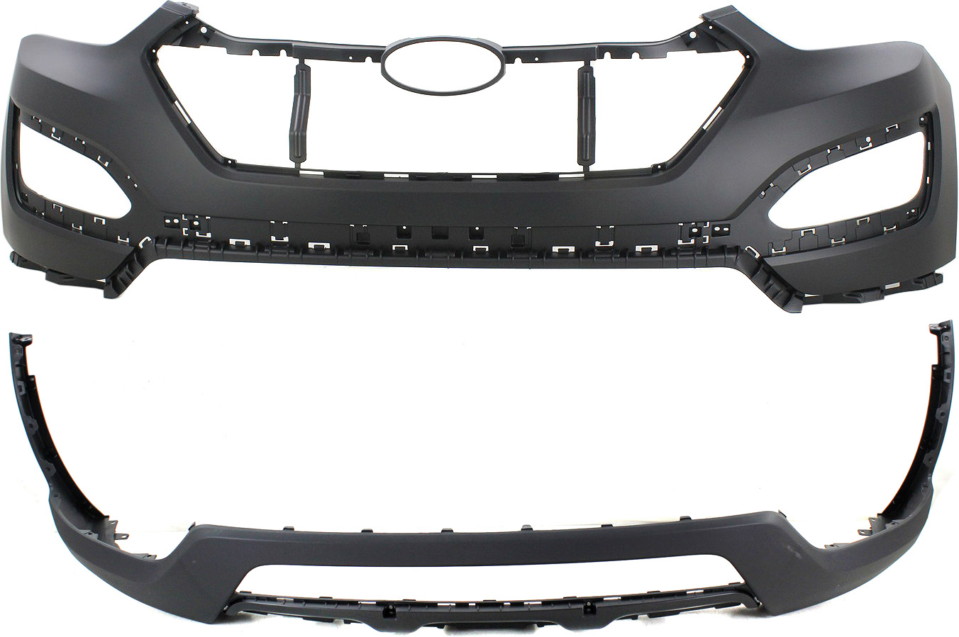 AM SANTA FE SPORT 13-16 FRONT BUMPER COVER Upper and Lower CAPA SKU SET REPH010321PQ 2 Partslink HY1014100C HY1015102C OEM 865114Z000-865124Z000