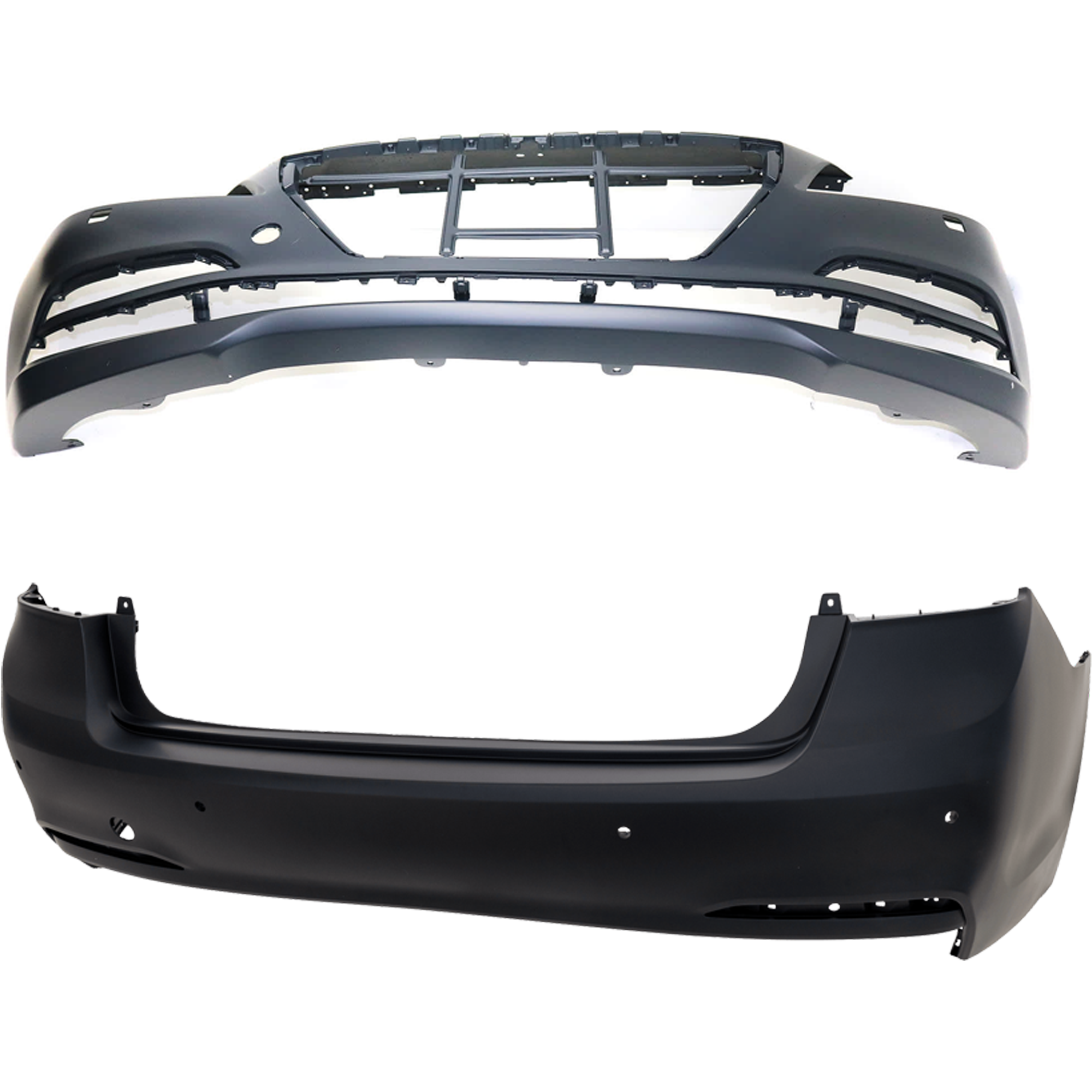 AM G80-17-17 GENESIS 15-16 FRONT AND REAR BUMPER COVER Primed w o mounting bracket s w HLW Holes w o Front Object Sensor Holes w Rear Object Sensor Holes SKU SET REPH010342P B