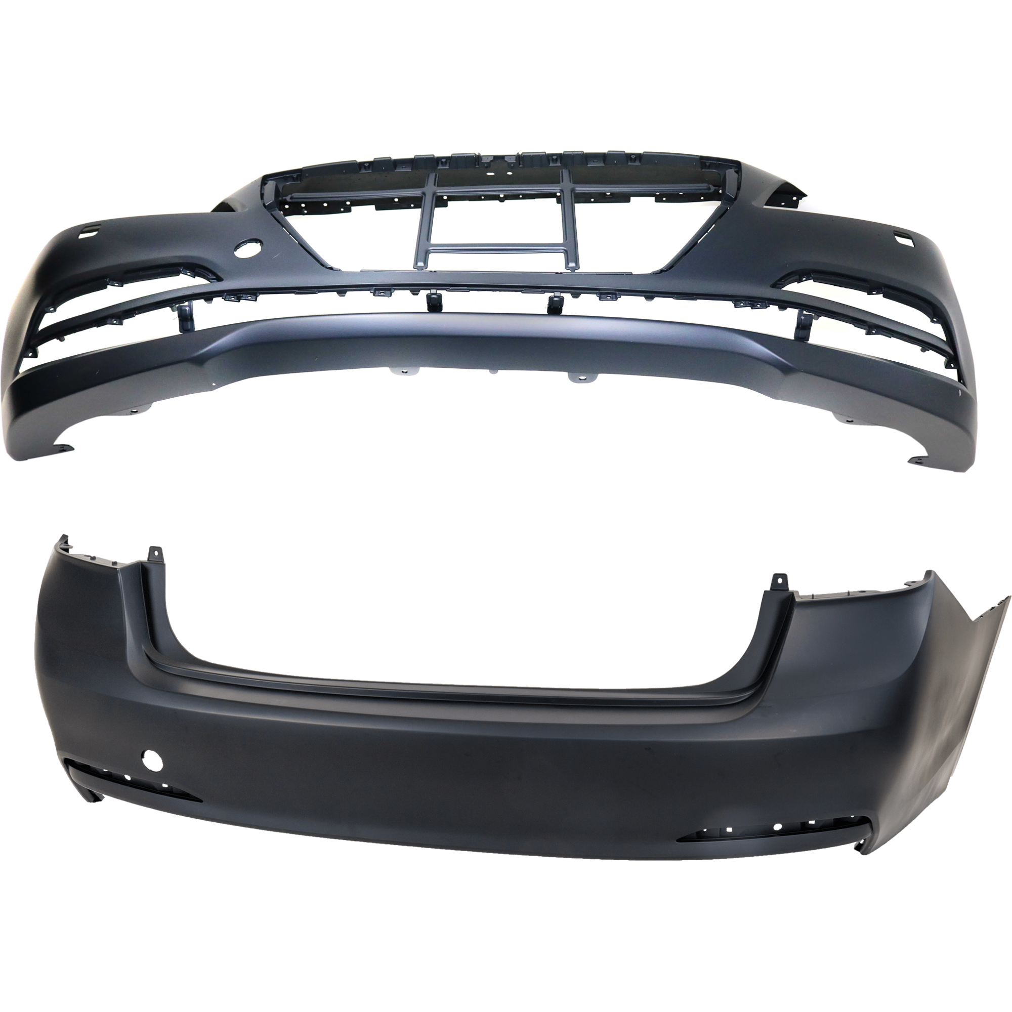 AM G80-17-17 GENESIS 15-16 FRONT AND REAR BUMPER COVER Primed w o mounting bracket s w HLW Holes w o Front Object Sensor Holes and Rear Object Sensor Holes CAPA SKU SET REPH010342PQ A Partslink HY1000207C HY1100203C OEM 86511B1100-86611B1000