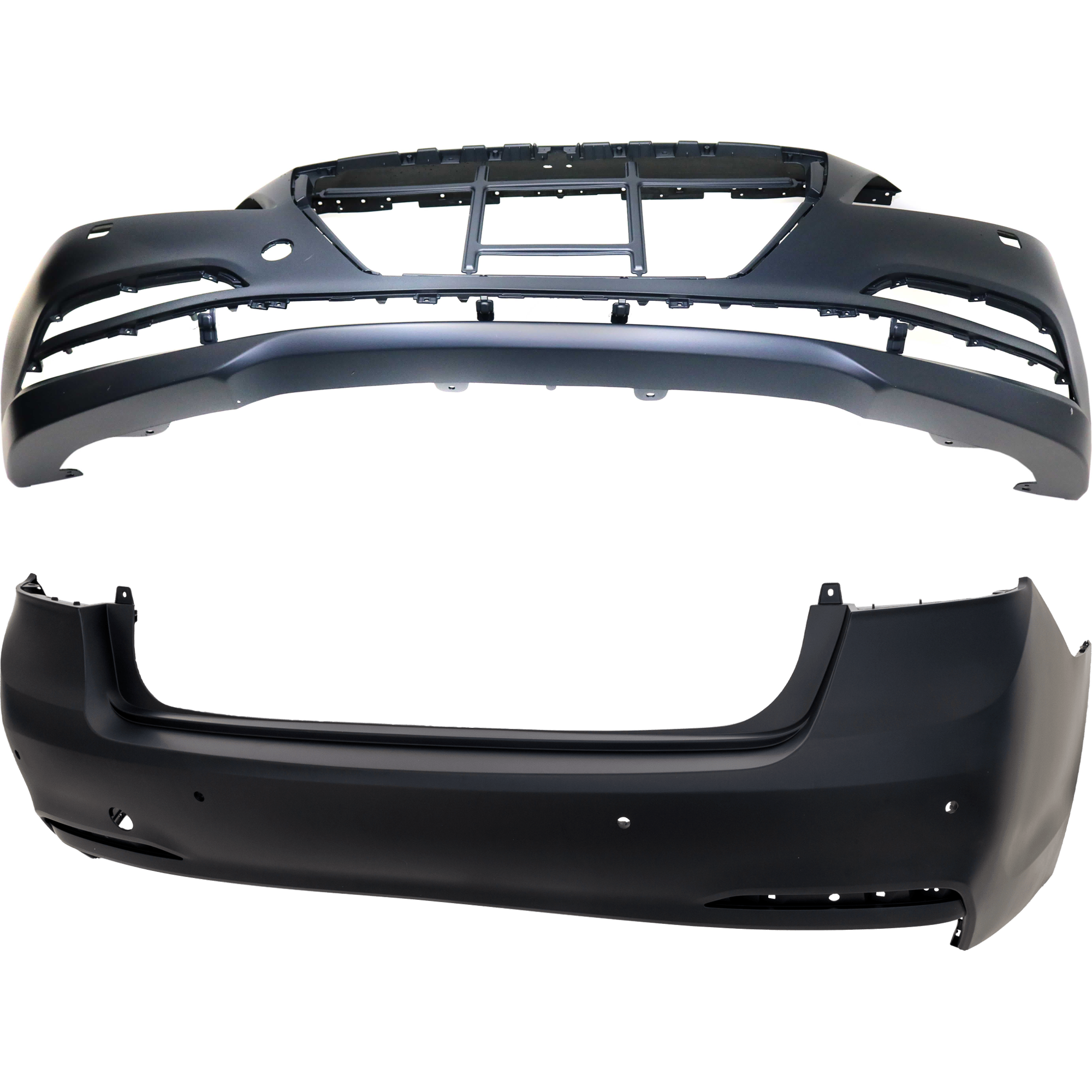 AM G80-17-17 GENESIS 15-16 FRONT AND REAR BUMPER COVER Primed w o mounting bracket s w HLW Holes w o Front Object Sensor Holes w Rear Object Sensor Holes CAPA SKU SET REPH010342PQ B Partslink HY1000207C HY1100204C OEM 86511B1100-86640B1100