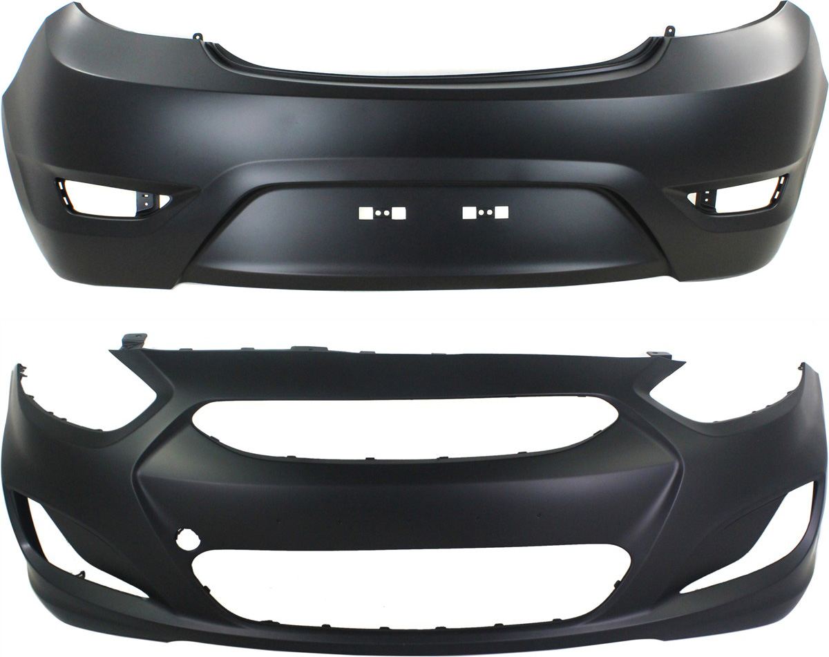 AM ACCENT 12-14 FRONT AND REAR BUMPER COVER Primed Hatchback CAPA SKU SET REPH010364PQ 2 Partslink HY1000188C HY1100183C OEM 865111R000-866111R200