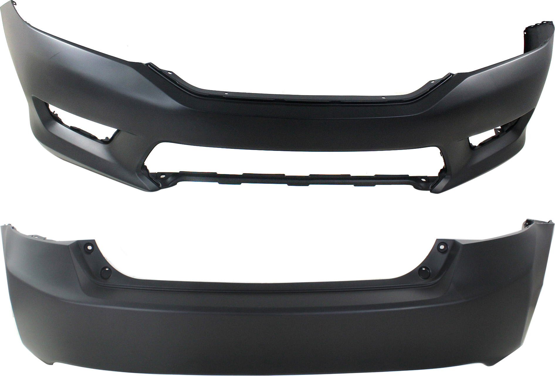 AM ACCORD 13-15 FRONT AND REAR BUMPER COVER Primed Sedan CAPA SKU SET REPH010371PQ 2 Partslink HO1000288C HO1100277C OEM 04711T2AA90ZZ 04715T2AA90ZZ