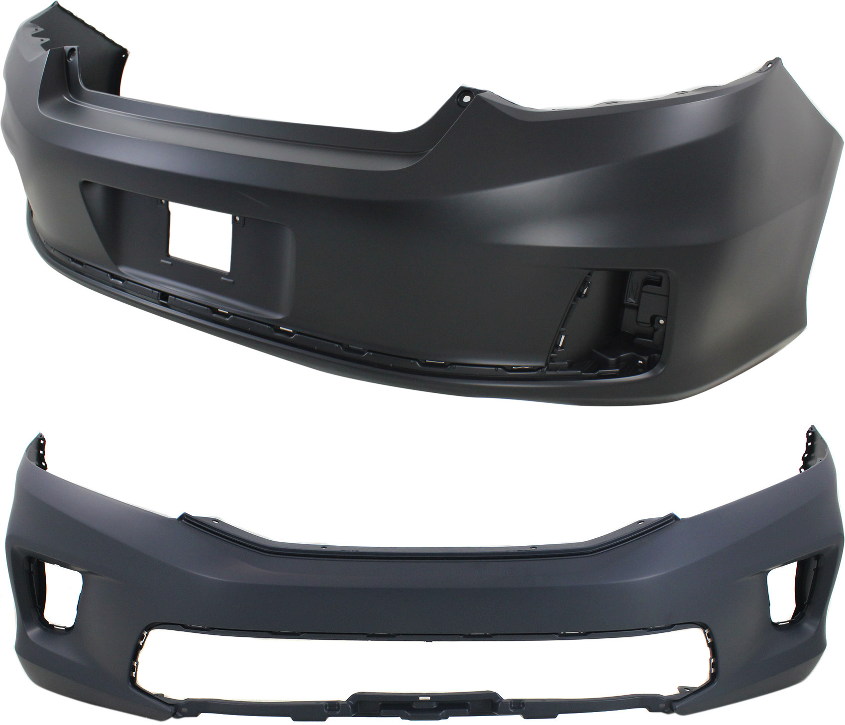 AM ACCORD 13-15 FRONT AND REAR BUMPER COVER Primed Coupe CAPA SKU SET REPH010377PQ 2 Partslink HO1000291C HO1100282C OEM 04715T3LA90ZZ 71101T3LA01ZZ