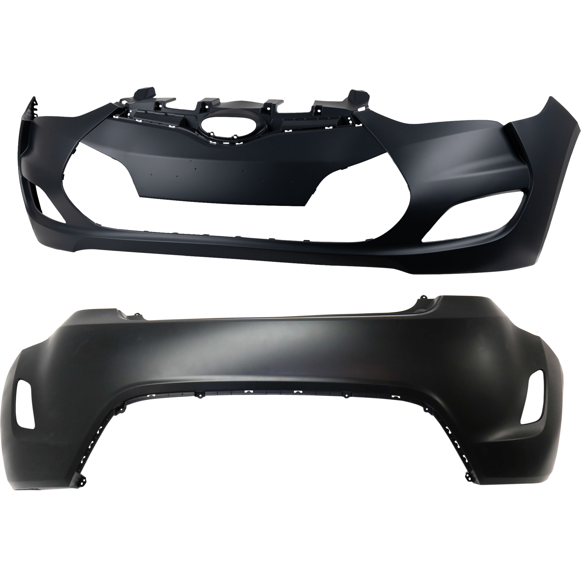 AM VELOSTER 12-17 FRONT AND REAR BUMPER COVER Primed w o mounting bracket s license plate provision tow hook hole and parking aid sensor holes Non Turbo w o ROS Holes CAPA SKU SET REPH010382PQ B Partslink HY1000189C HY1100186C OEM 865112V000-866112V000