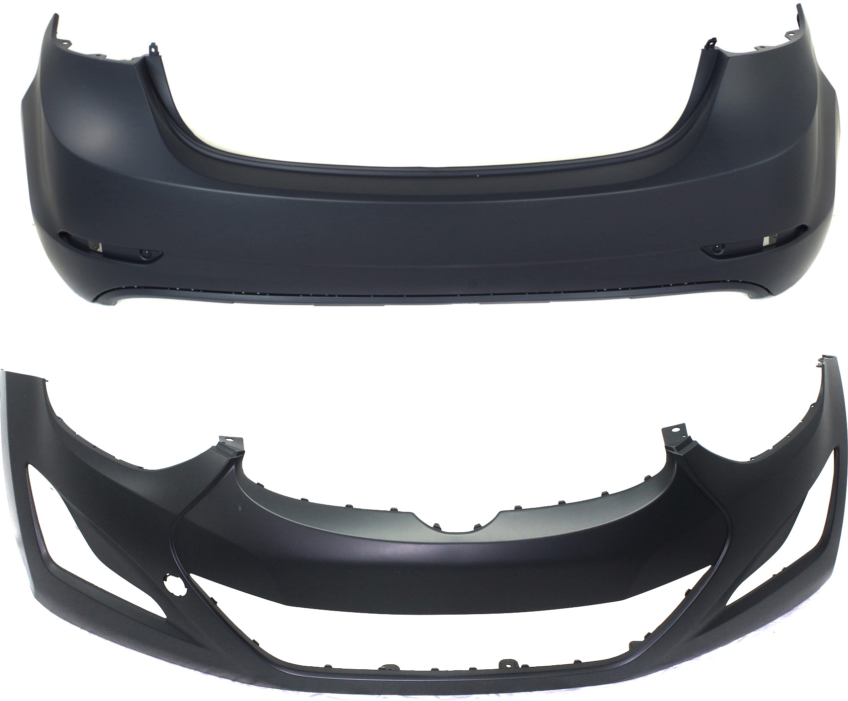AM ELANTRA 14-16 FRONT AND REAR BUMPER COVER Primed Sedan Korea Built SKU SET REPH010390P 2 Partslink HY1000204 HY1100202 OEM 865113X800-866113X700