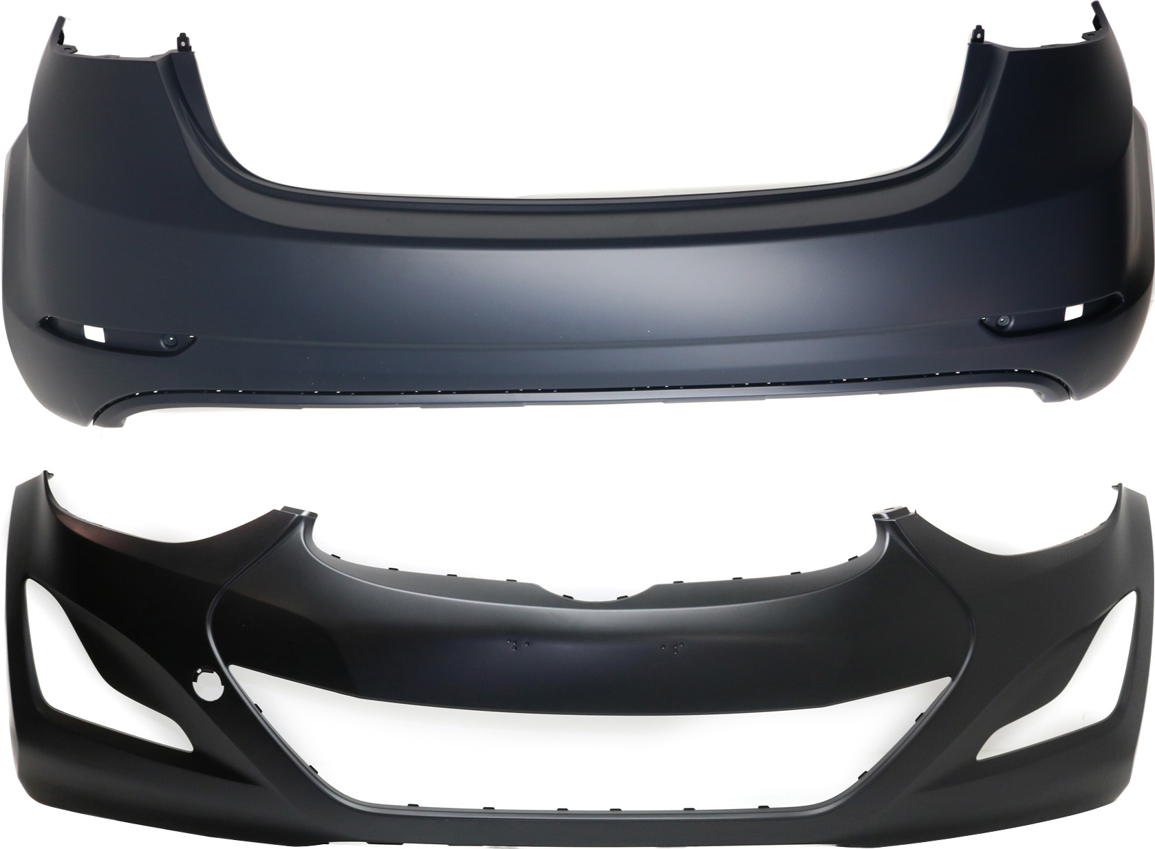 AM ELANTRA 14-16 FRONT AND REAR BUMPER COVER Primed Sedan Korea Built CAPA SKU SET REPH010390PQ 2 Partslink HY1000204C HY1100202C OEM 865113X800-866113X700