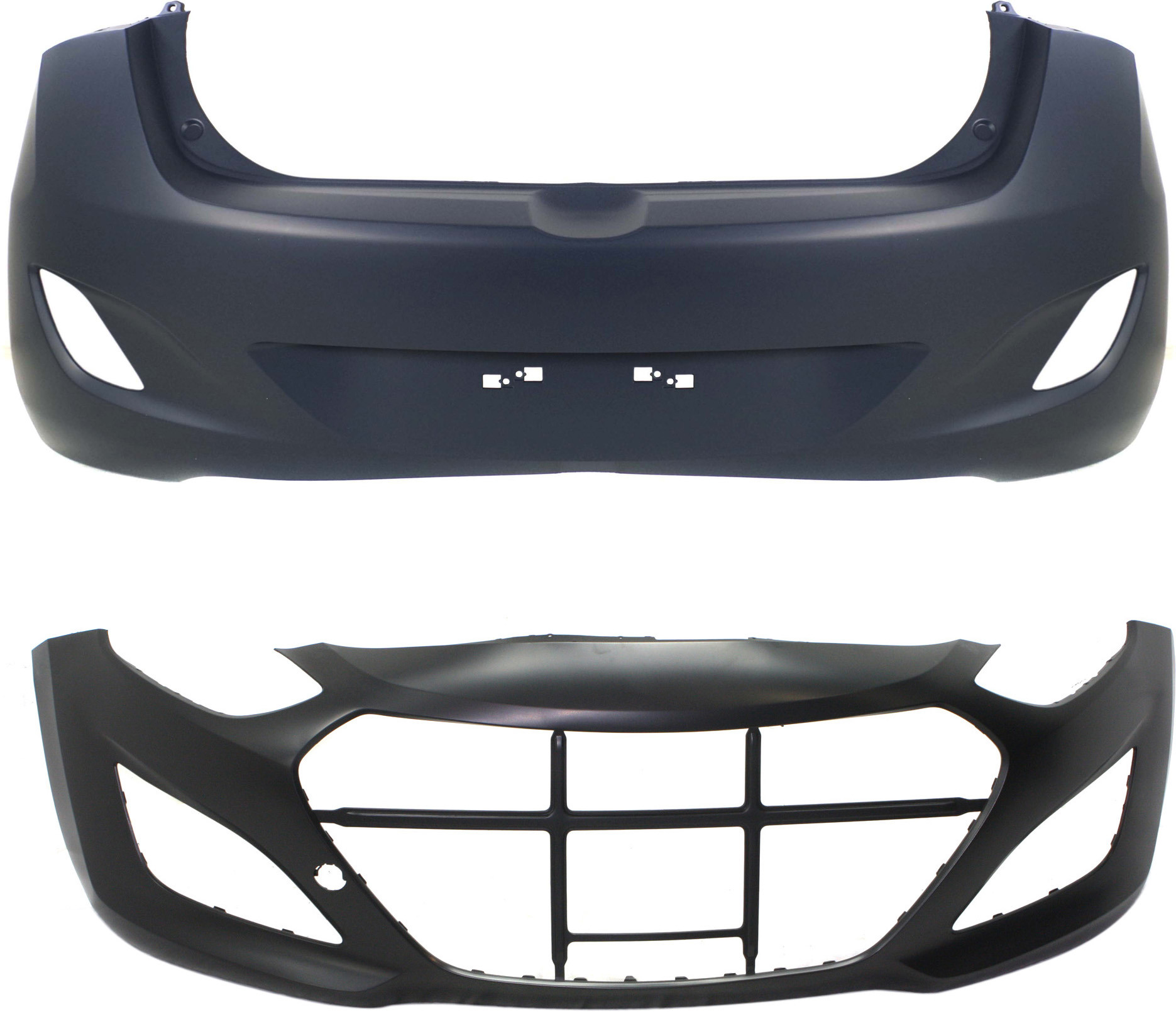 AM ELANTRA GT 13-17 FRONT AAND REAR BUMPER COVER Primed SKU SET REPH010394P 2 Partslink HY1000196 HY1100196 OEM 86511A5000-86611A5000