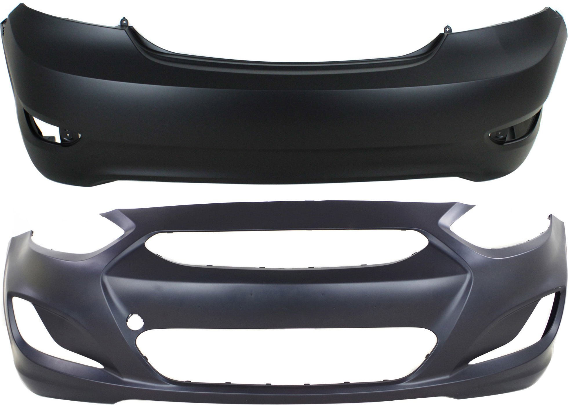 AM ACCENT 14-17 FRONT AND REAR BUMPER COVER Set of 2 Primed Sedan CAPA SKU SET REPH010397PQ 2 Partslink HY1000201C HY1100184C OEM 865111R010-866111R000