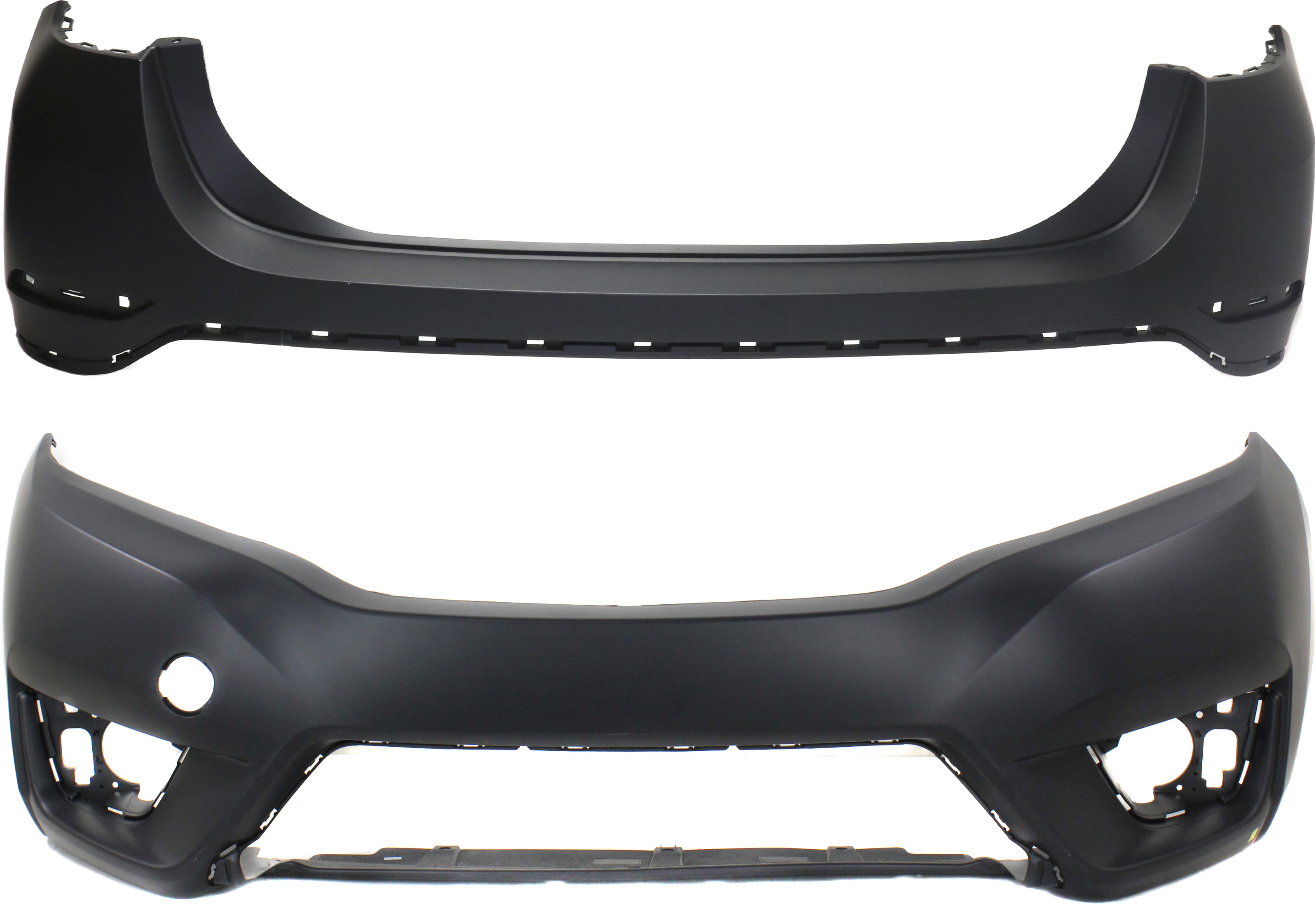 AM FIT 15-17 FRONT AND REAR BUMPER COVER Primed Mexico Built CAPA SKU SET REPH010398PQ 2 Partslink HO1000297C HO1100287C OEM 04711T5RA00ZZ 04715T5RA00ZZ