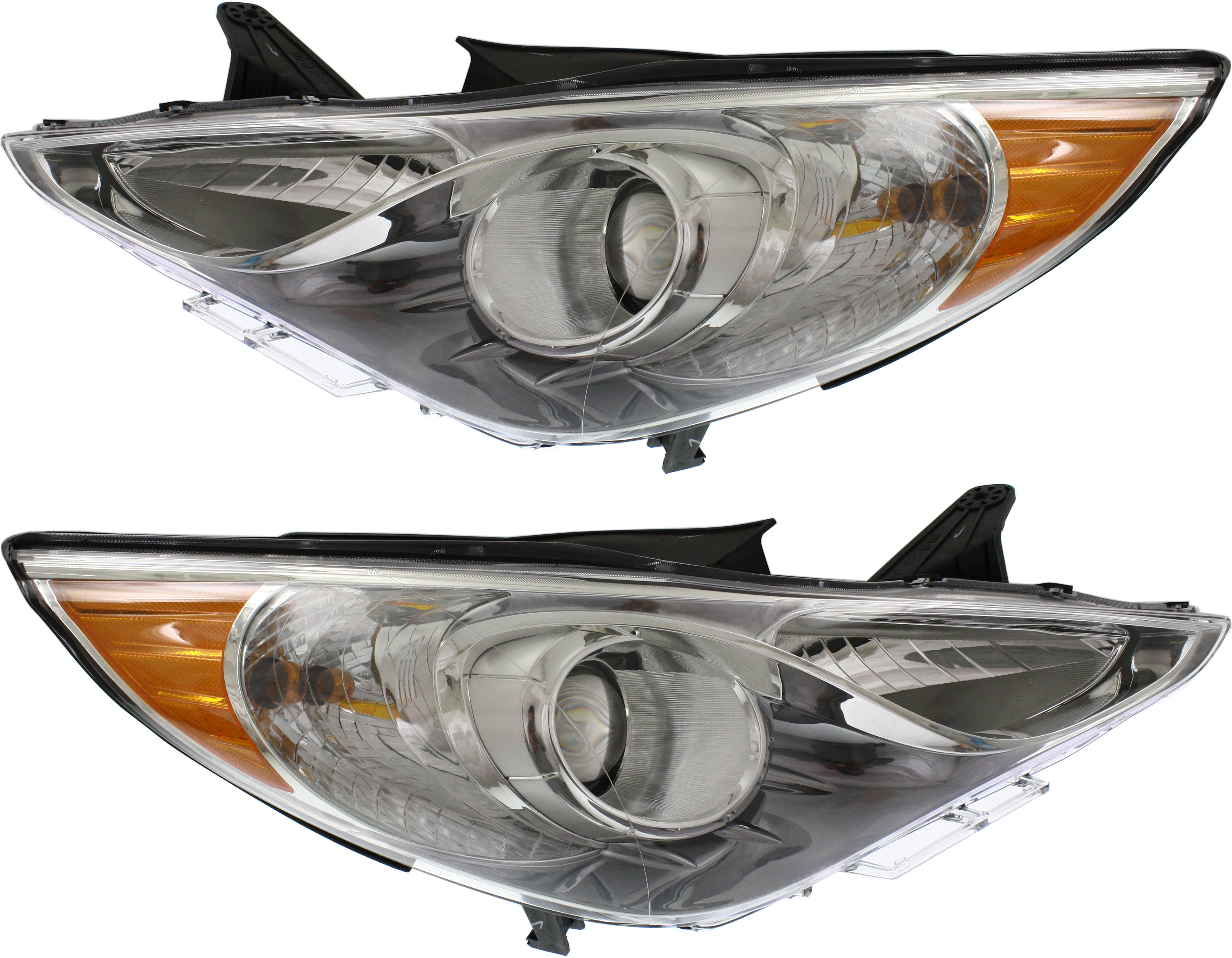 AM SONATA 11-14 HEAD LAMP RH AND LH Assembly Halogen Type 2 Chrome Interior Excludes Hybrid Model CAPA SKU SET REPH100141Q Partslink HY2503157C HY2502157C OEM 921023Q100-921013Q100