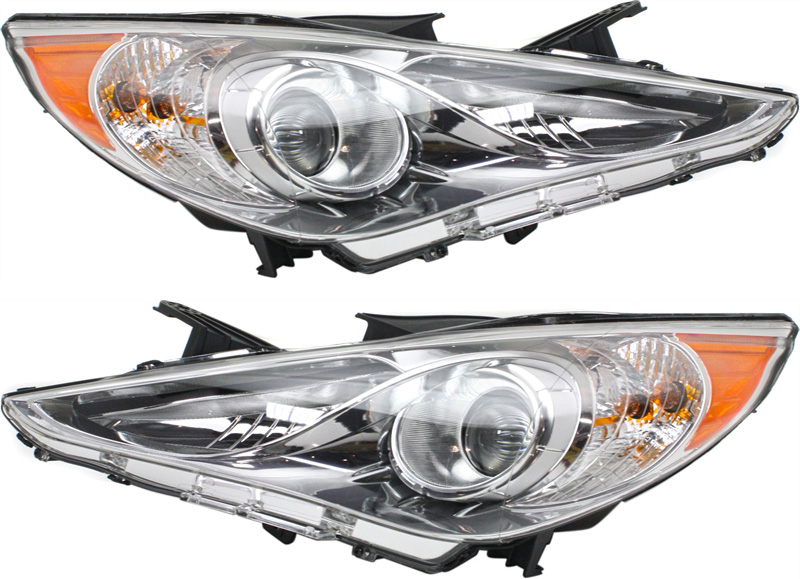 AM SONATA 11-14 HEAD LAMP RH AND LH Assembly Halogen Type 2 Chrome Interior Excludes Hybrid Model SKU SET REPH100141 Partslink HY2503157 HY2502157 OEM 921023Q100-921013Q100