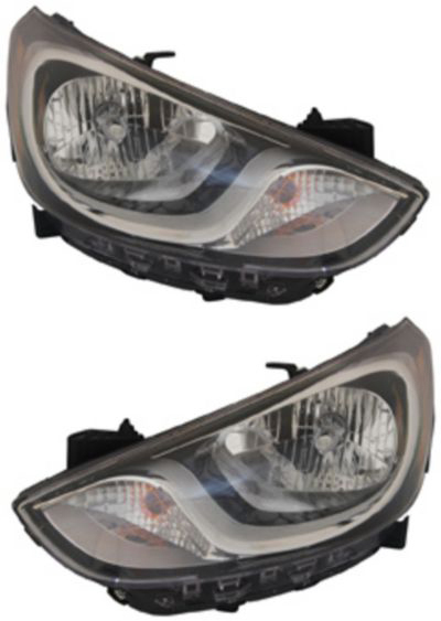 AM ACCENT 12-14 HEAD LAMP RH AND LH Assembly Halogen w Standard Headlights SKU SET REPH100309 Partslink HY2503163 HY2502163 OEM 921021R010-921011R010