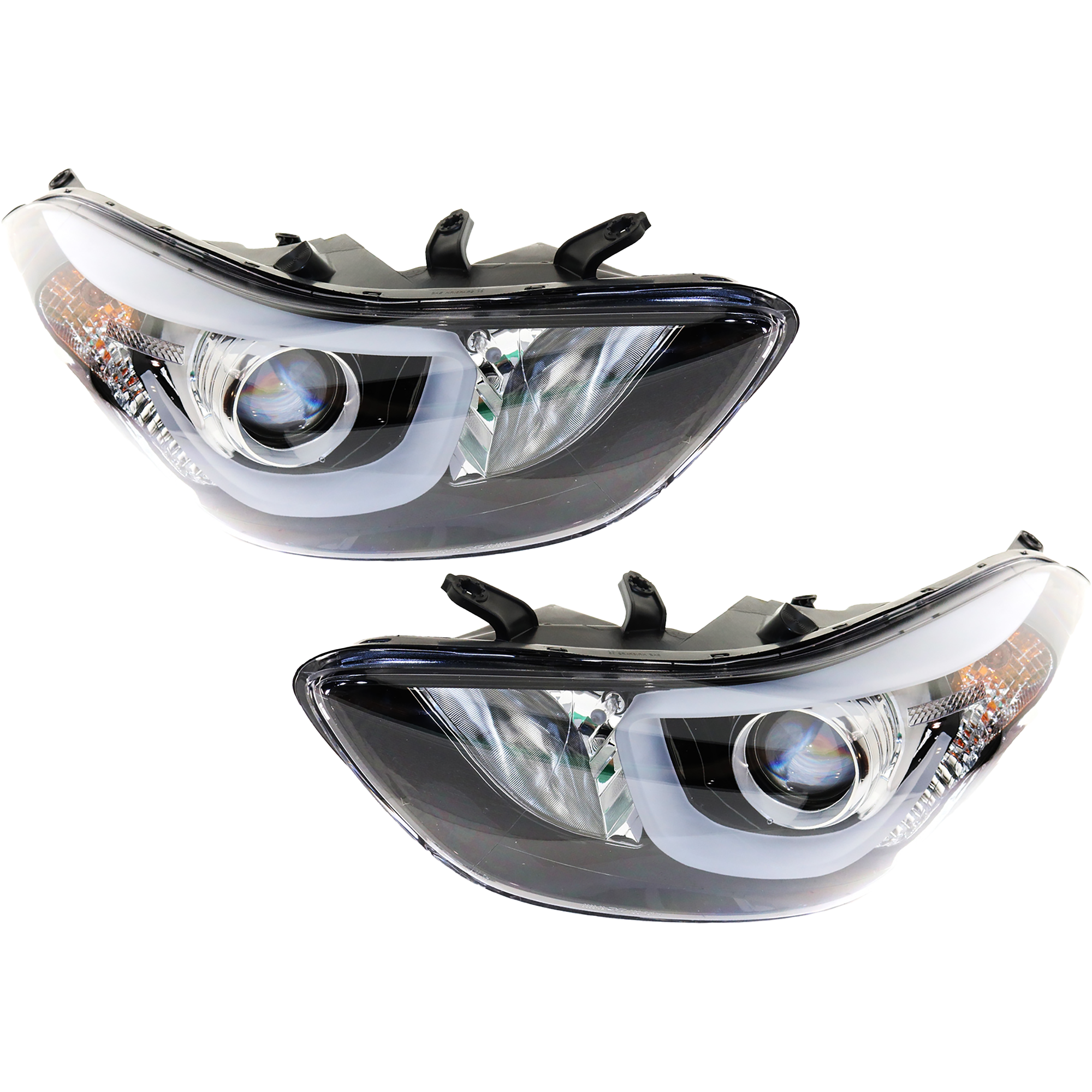 AM ELANTRA 14-16 HEAD LAMP RH AND LH Assembly Halogen w LED position parking light USA Built SKU SET REPH100375 Partslink HY2503186 HY2502186 OEM 921023X450-921013X450