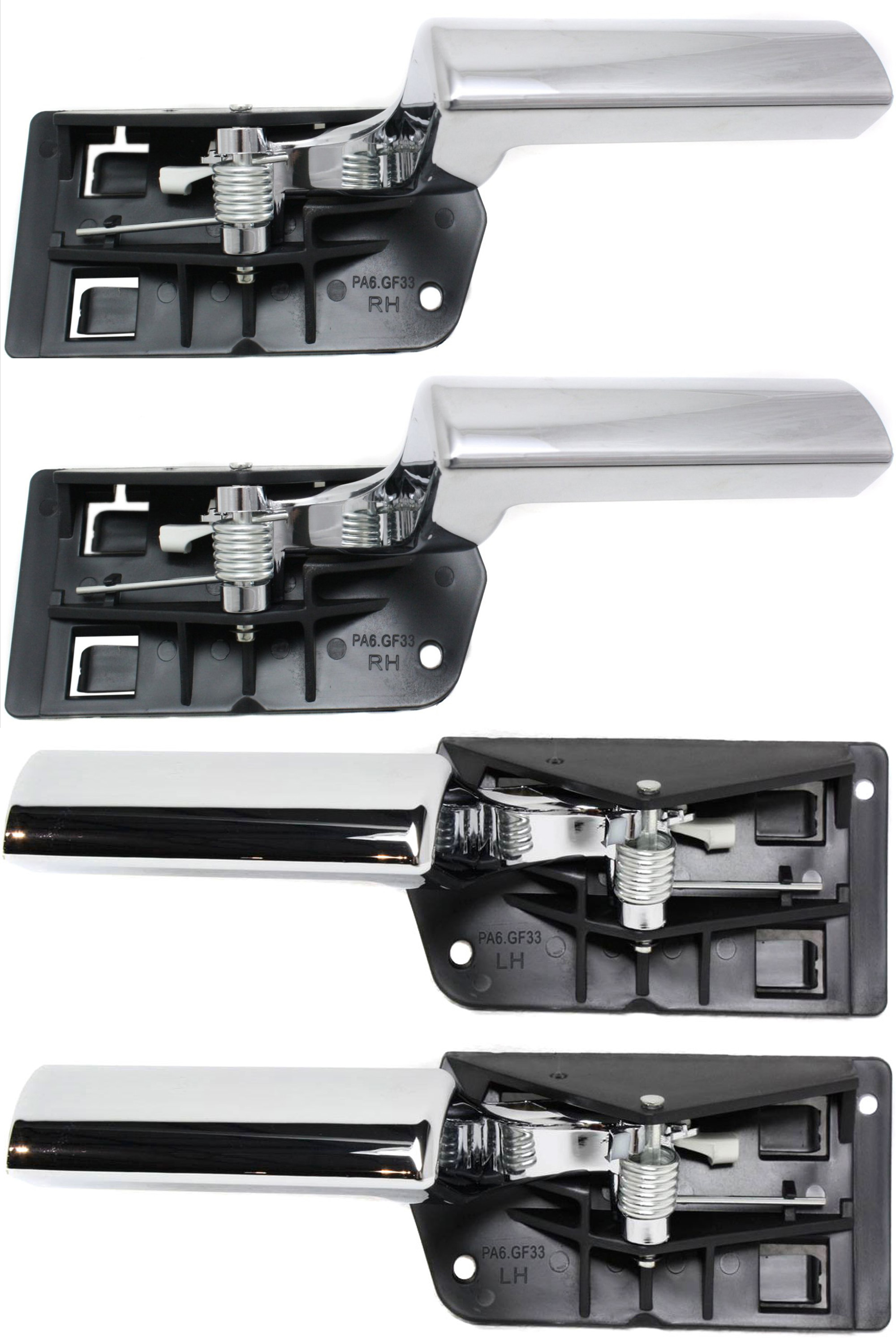 AM H2-03-09 INTERIOR DOOR HANDLE Set of 4 Front and Rear RH and LH All Chrome w Luxury Package SKU SET REPH462127C 4 OEM 15130012-15130013