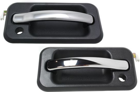 AM H2-03-09 FRONT EXTERIOR DOOR HANDLE RH AND LH Textured Black Bezel Chrome Lever w Keyhole SKU SET REPH462129 Partslink HU1311101 HU1310101 OEM 15104791-25845866
