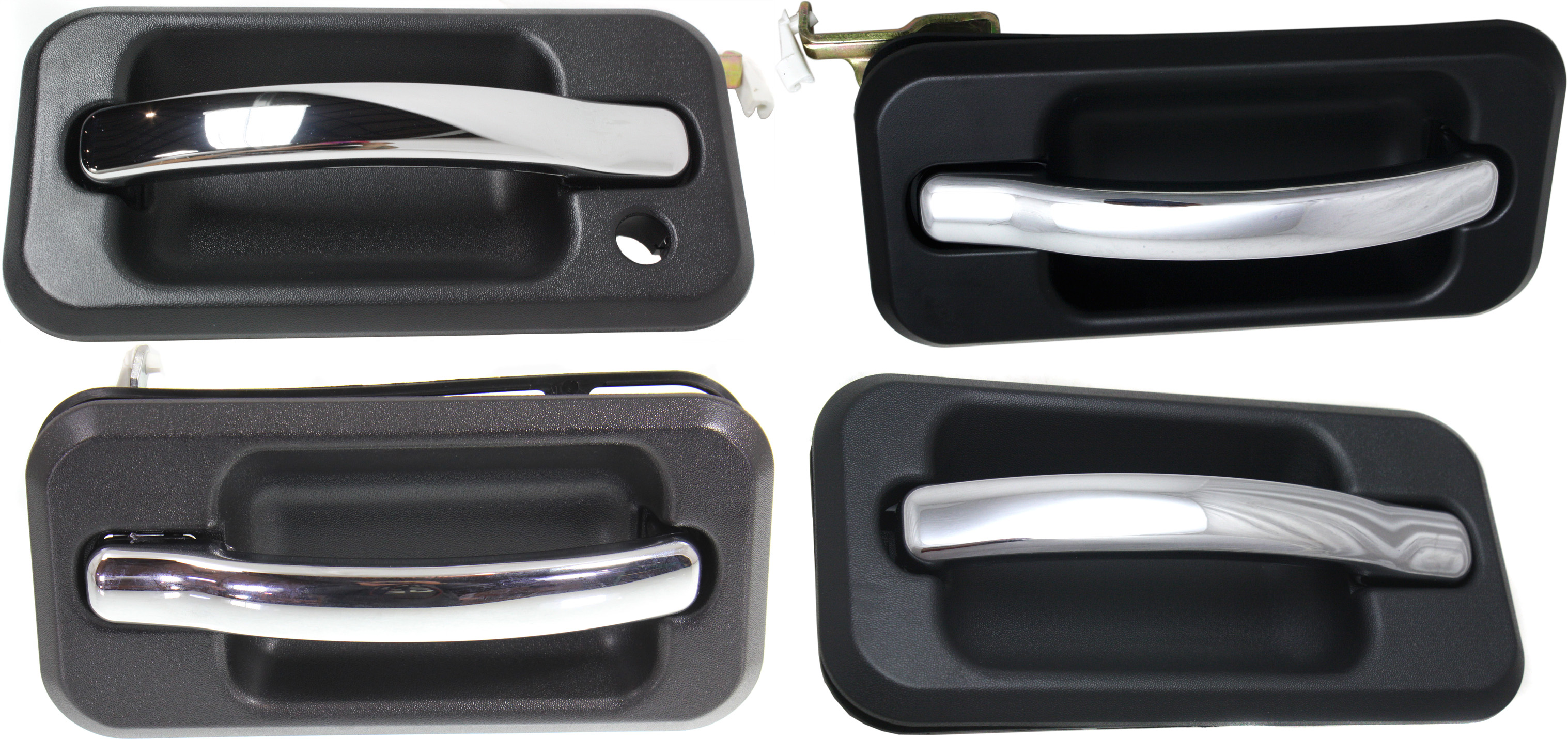 AM H2-03-09 FRONT AND REAR DOOR HANDLE RH AND LH Set of 4 Outside Textured Black Bezel Chrome Lever SKU SET REPH462130-4 Partslink HU1310101 FDH010176 HU1521101 HU1520101 OEM 25845866-25845867-25845865-258