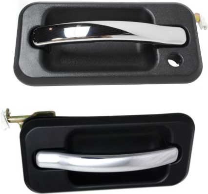 AM H2-03-09 FRONT EXTERIOR DOOR HANDLE RH AND LH Textured Black Bezel Chrome Lever w Keyhole SKU SET REPH462131 Partslink HU1310101 FDH010176 OEM 25845866-25845867